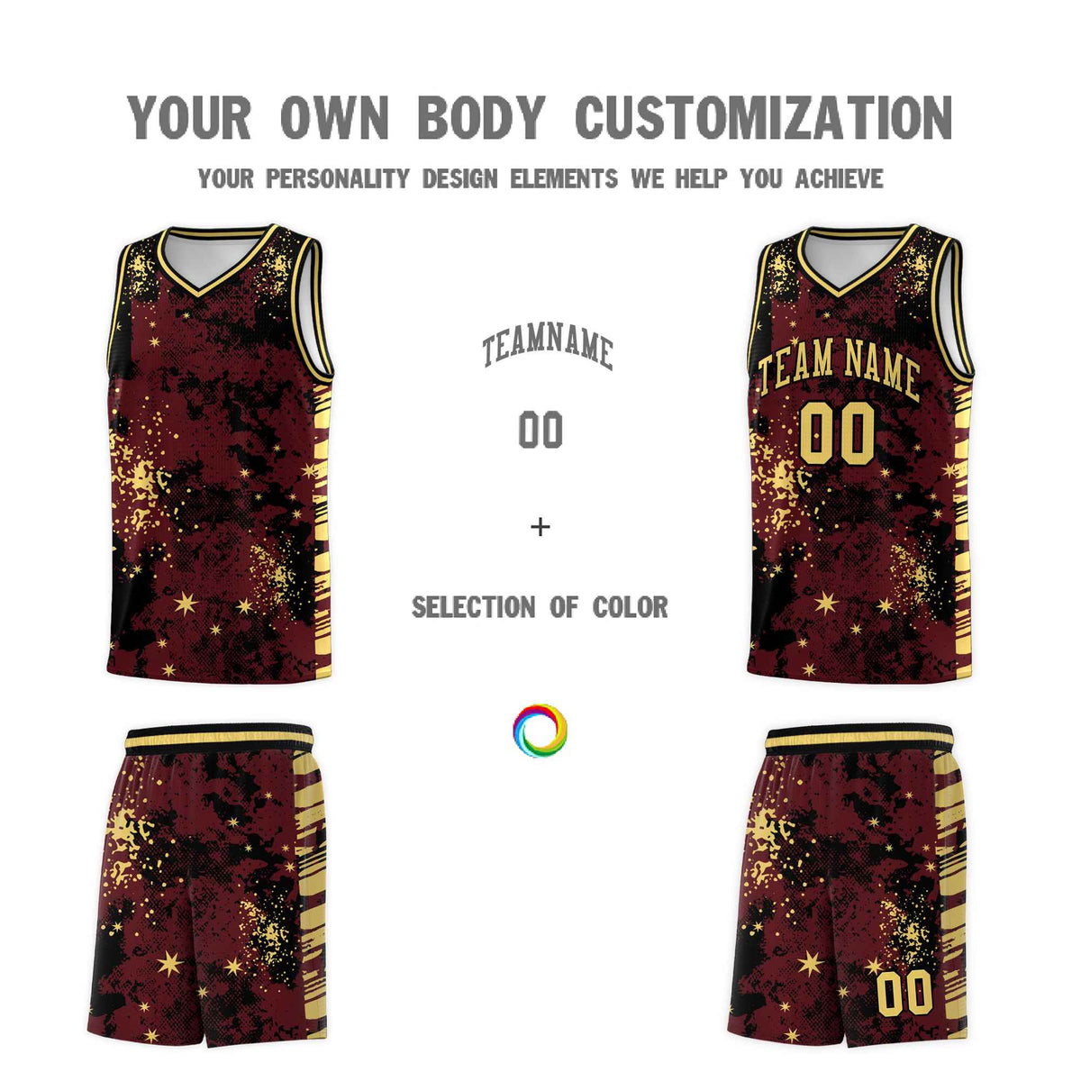 Custom Burgundy Black Vice Burst Galactic Graffiti Quick-Drying Basketball Jersey