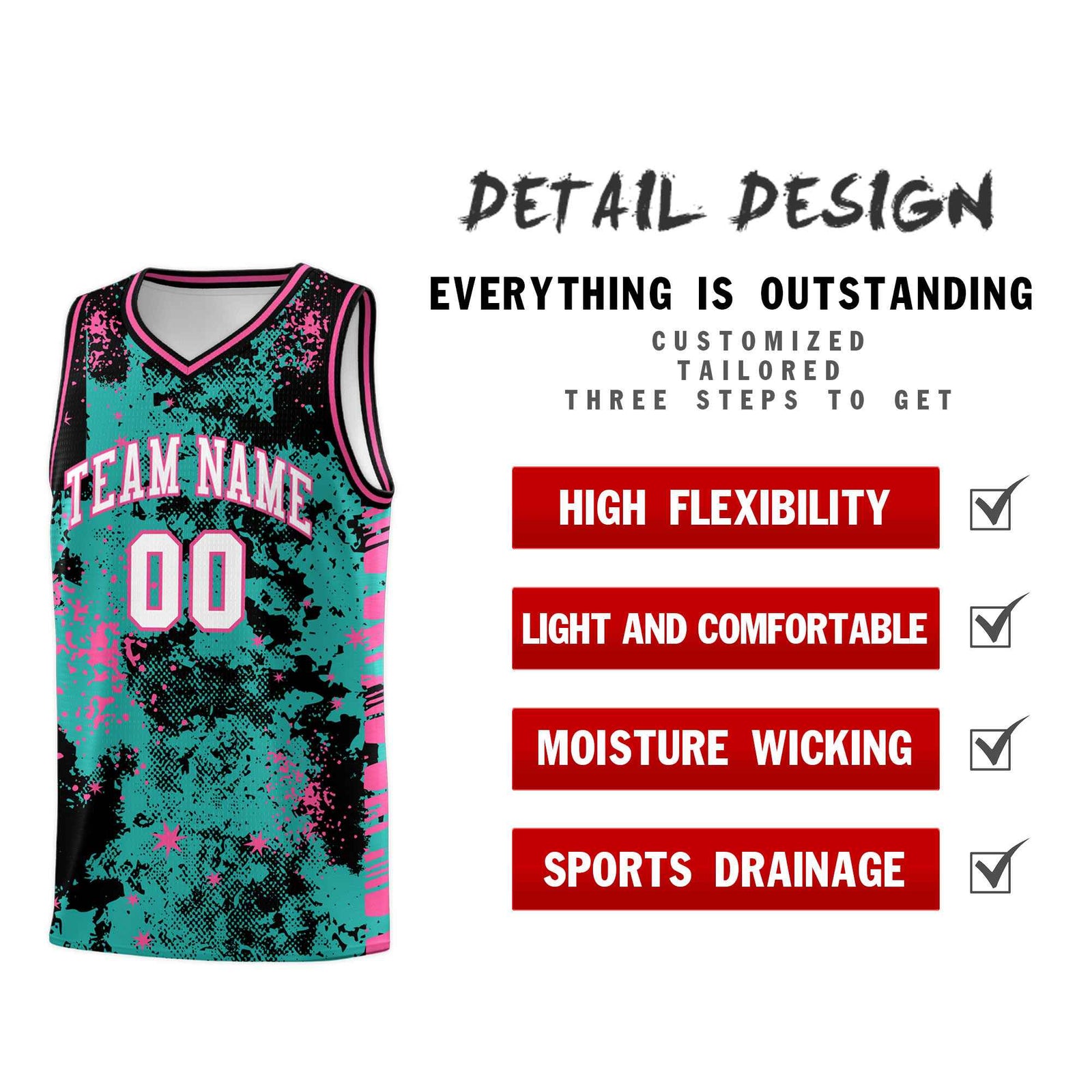 Custom Aqua Black Vice Burst Galactic Graffiti Drapable Basketball Jersey