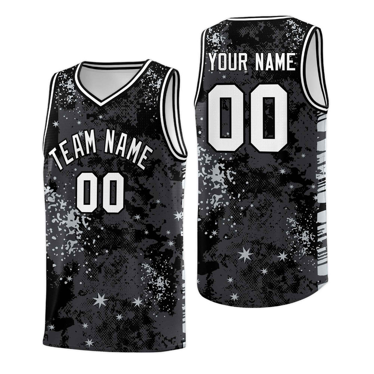 Custom Black Gray Vice Burst Galactic Graffiti Stretch Fabric Basketball Jersey