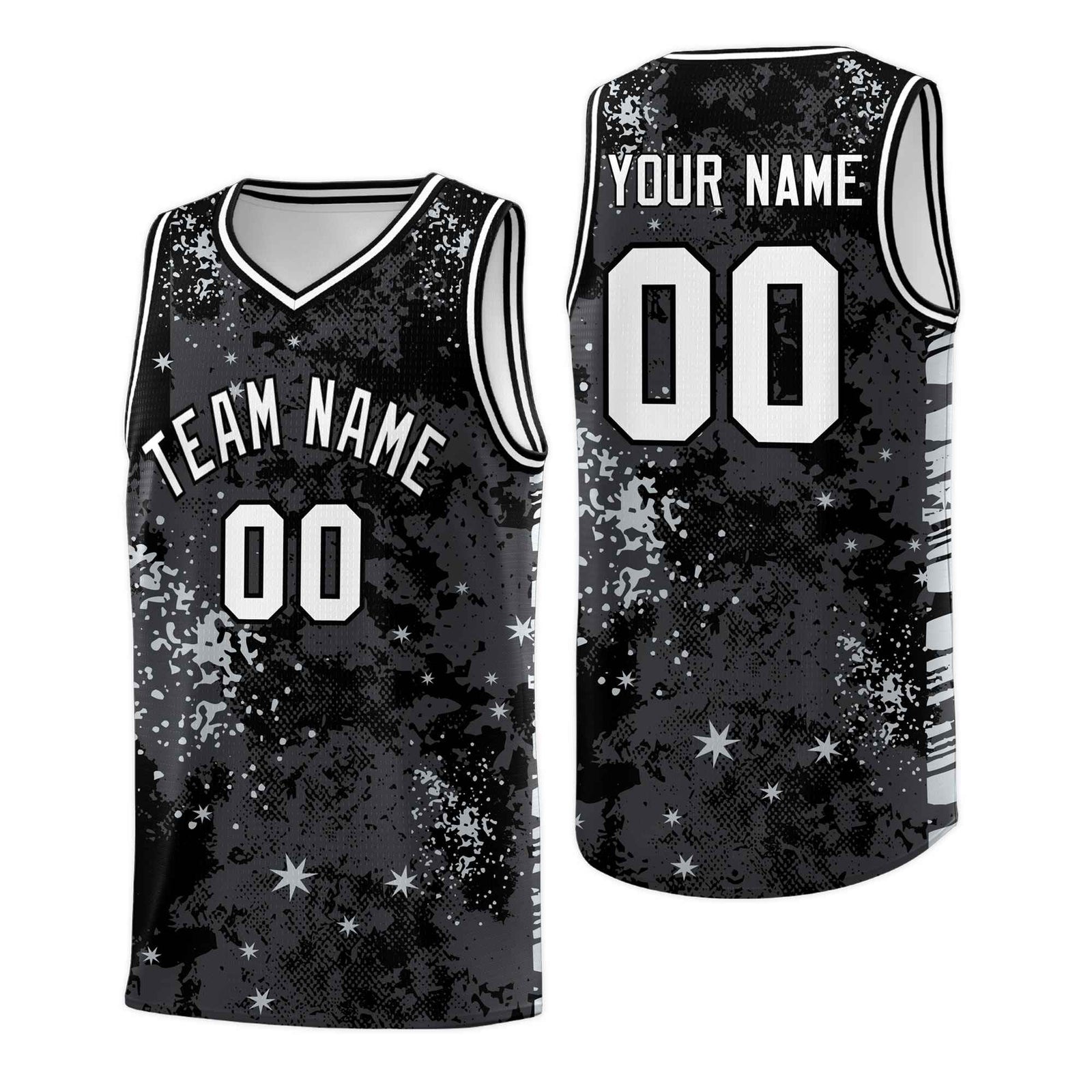 Custom Black Gray Vice Burst Galactic Graffiti Stretch Fabric Basketball Jersey