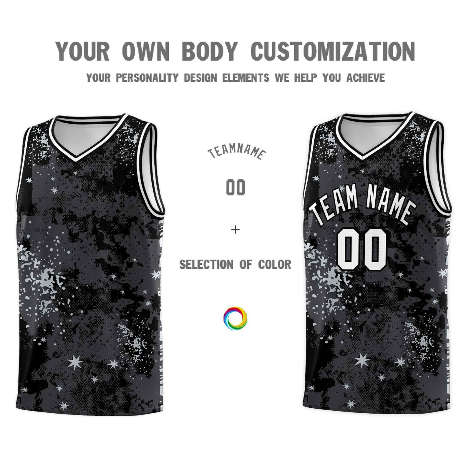 Custom Black Gray Vice Burst Galactic Graffiti Stretch Fabric Basketball Jersey