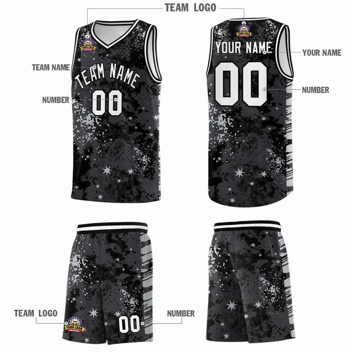 Custom Black Gray Vice Burst Galactic Graffiti Stretch Fabric Basketball Jersey