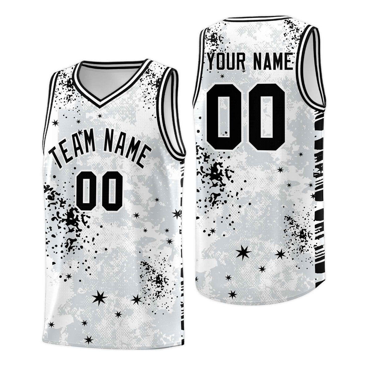 Custom White Black Vice Burst Galactic Graffiti Moisture-Wicking Basketball Jersey