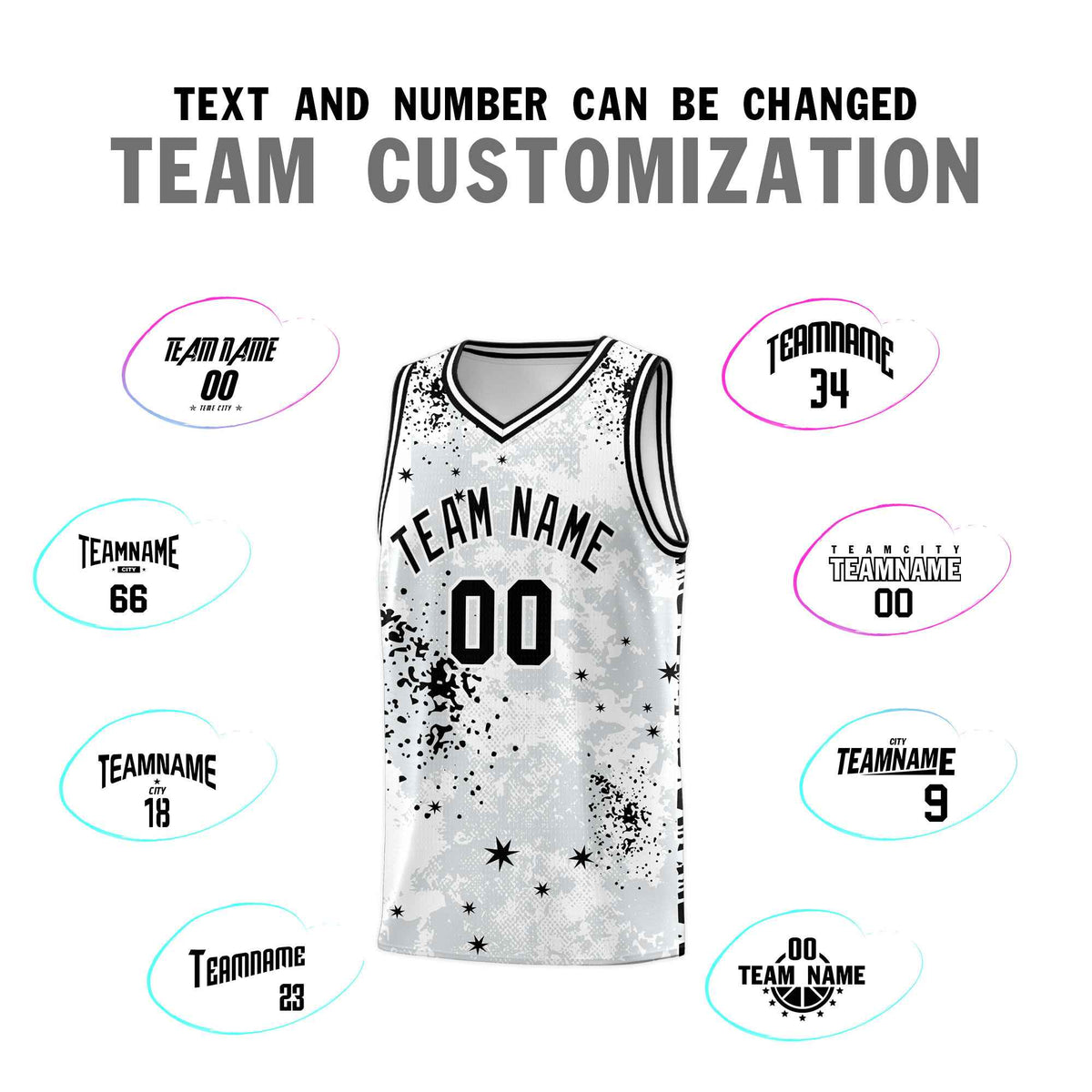 Custom White Black Vice Burst Galactic Graffiti Moisture-Wicking Basketball Jersey