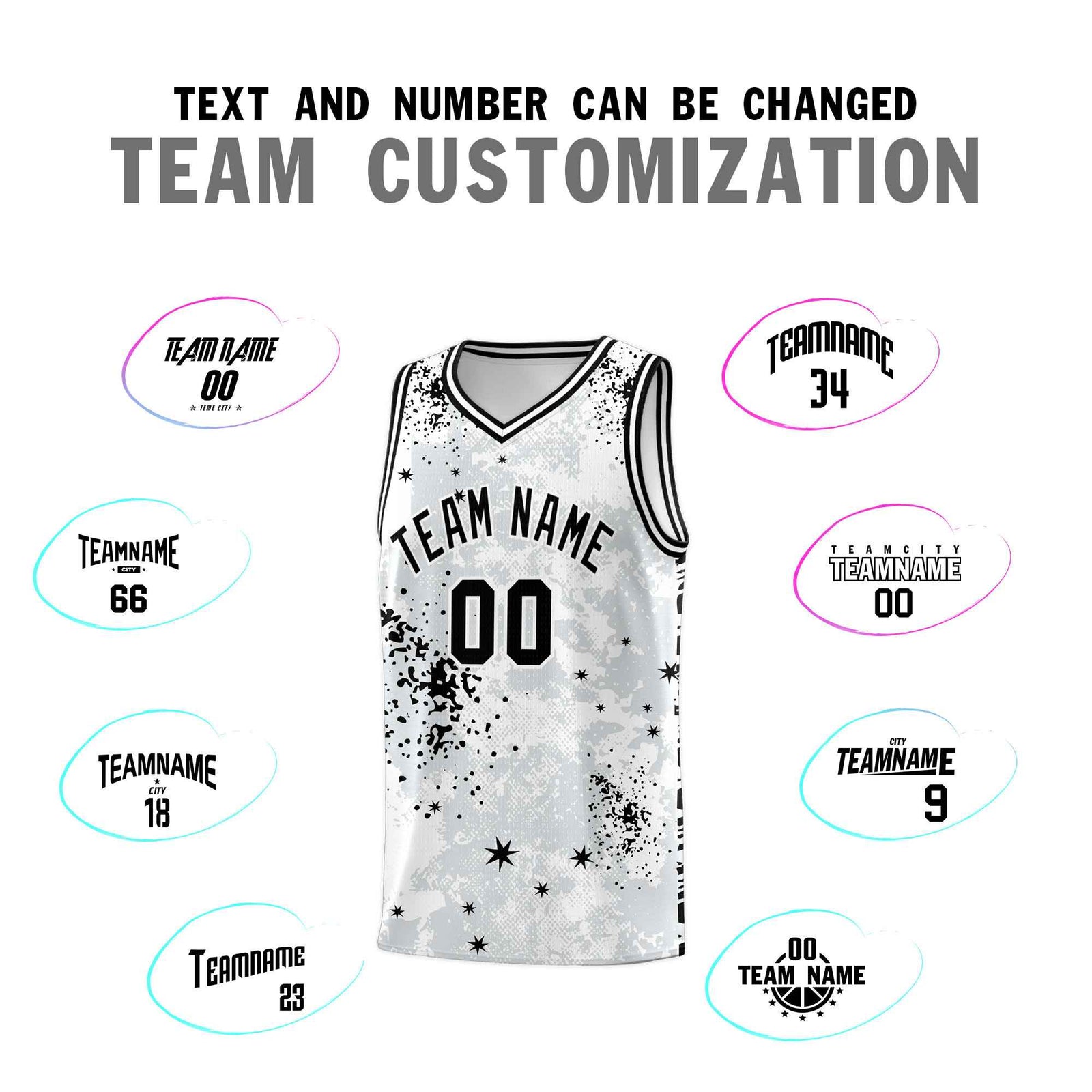 Custom White Black Vice Burst Galactic Graffiti Moisture-Wicking Basketball Jersey