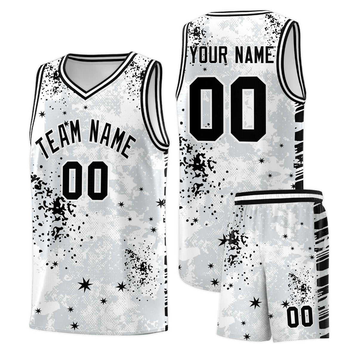 Custom White Black Vice Burst Galactic Graffiti Moisture-Wicking Basketball Jersey