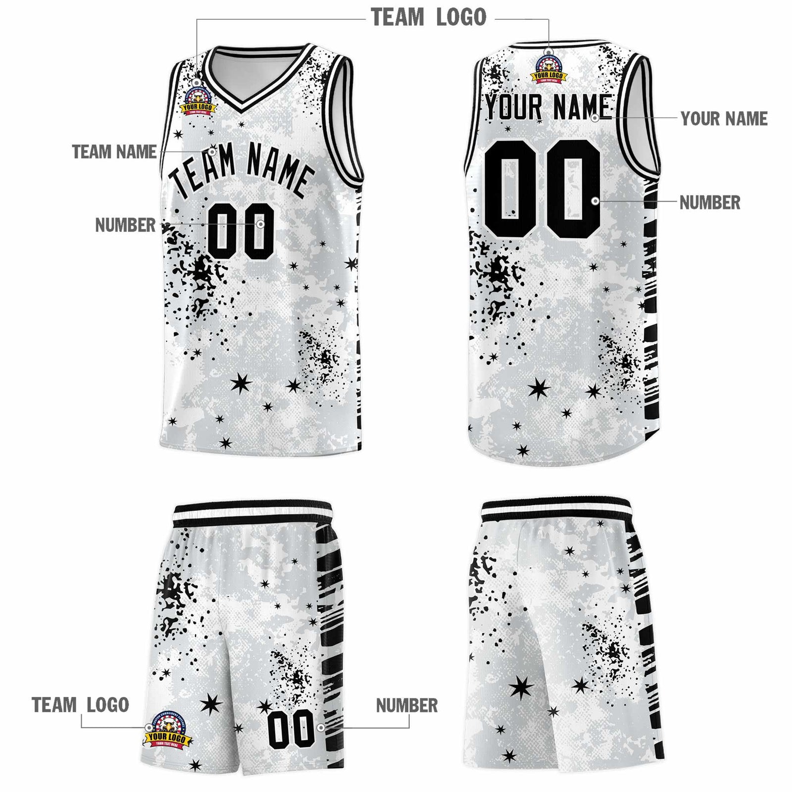 Custom White Black Vice Burst Galactic Graffiti Moisture-Wicking Basketball Jersey