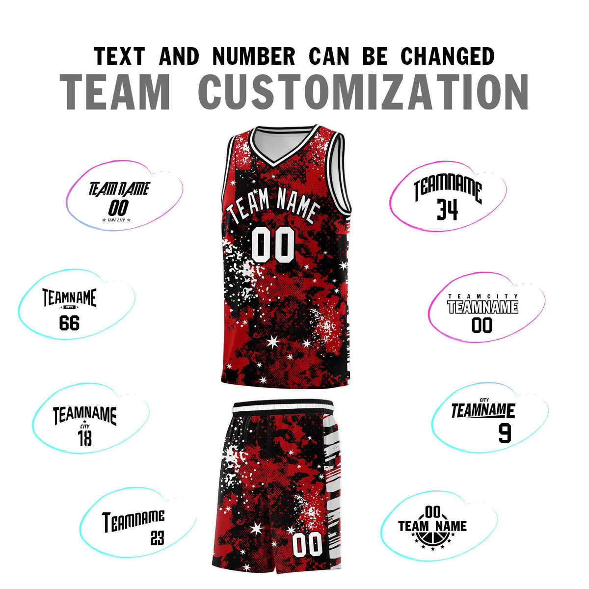 Custom Red Black Vice Burst Galactic Graffiti Wrinkle-Resistant Basketball Jersey