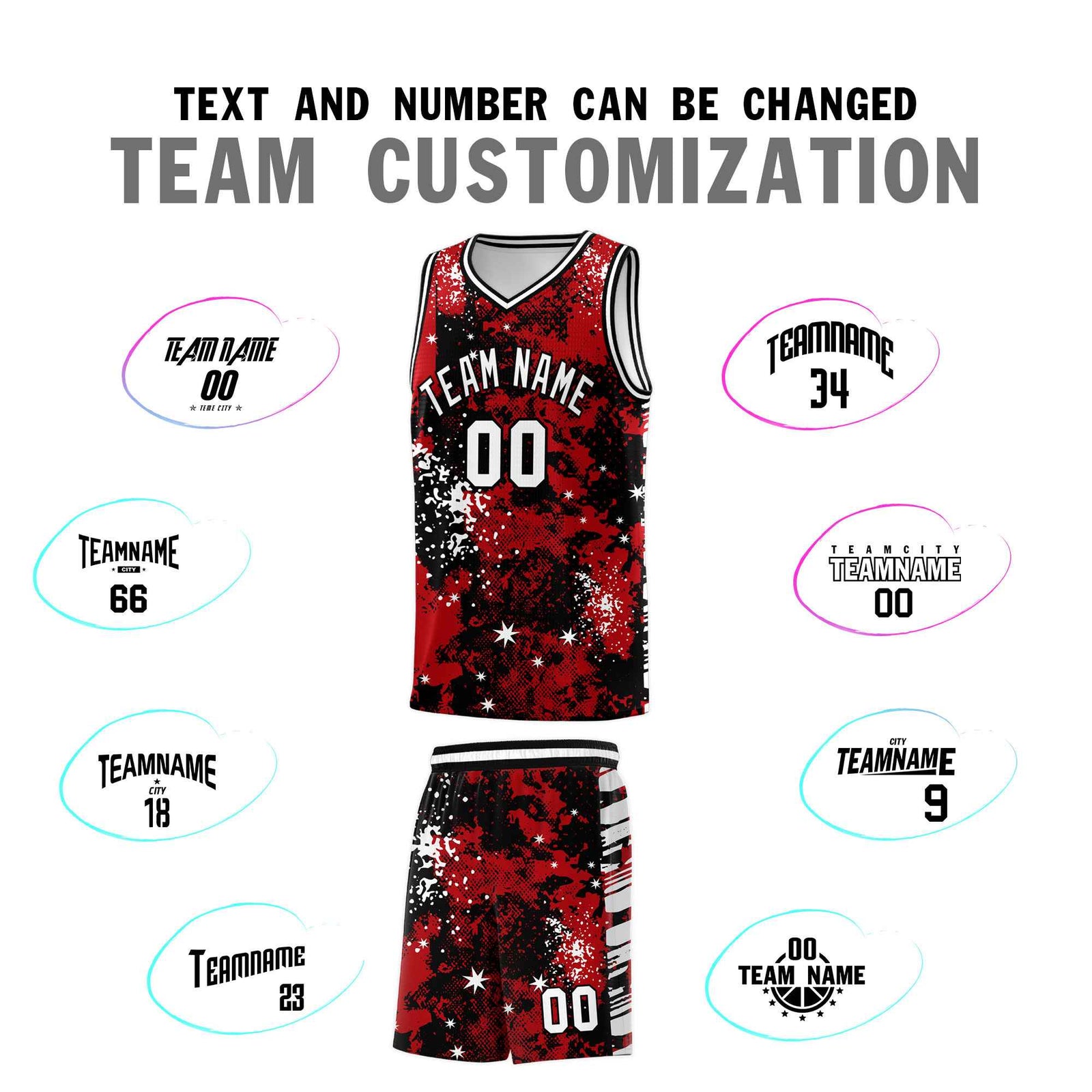 Custom Red Black Vice Burst Galactic Graffiti Wrinkle-Resistant Basketball Jersey
