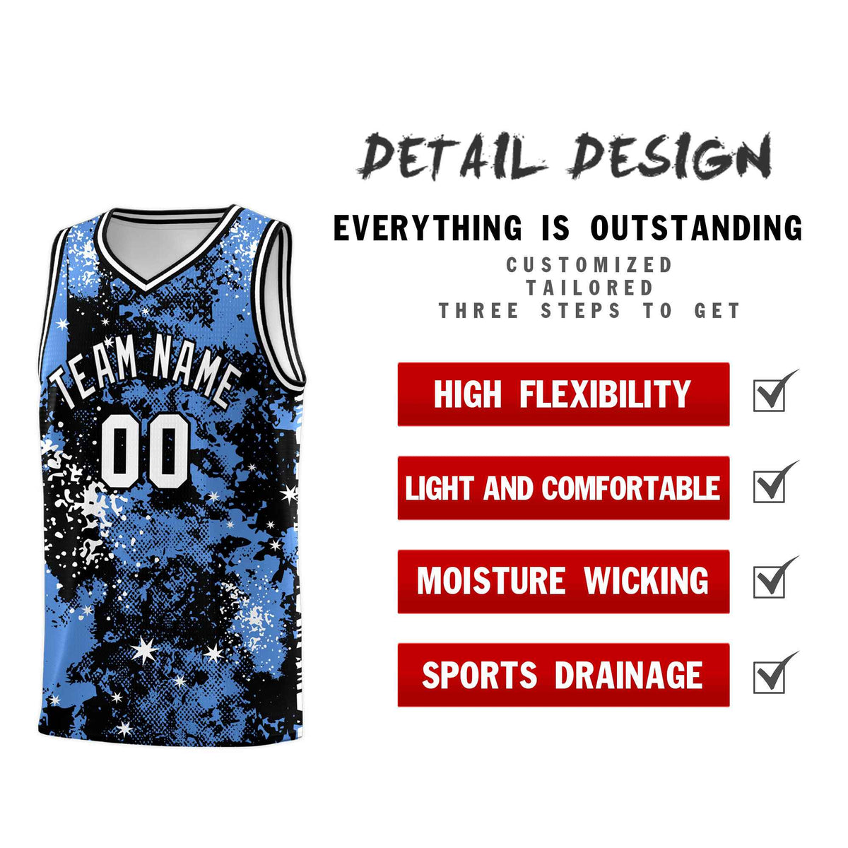 Custom Powder Blue Black Vice Burst Galactic Graffiti Lightweight Basketball Jersey
