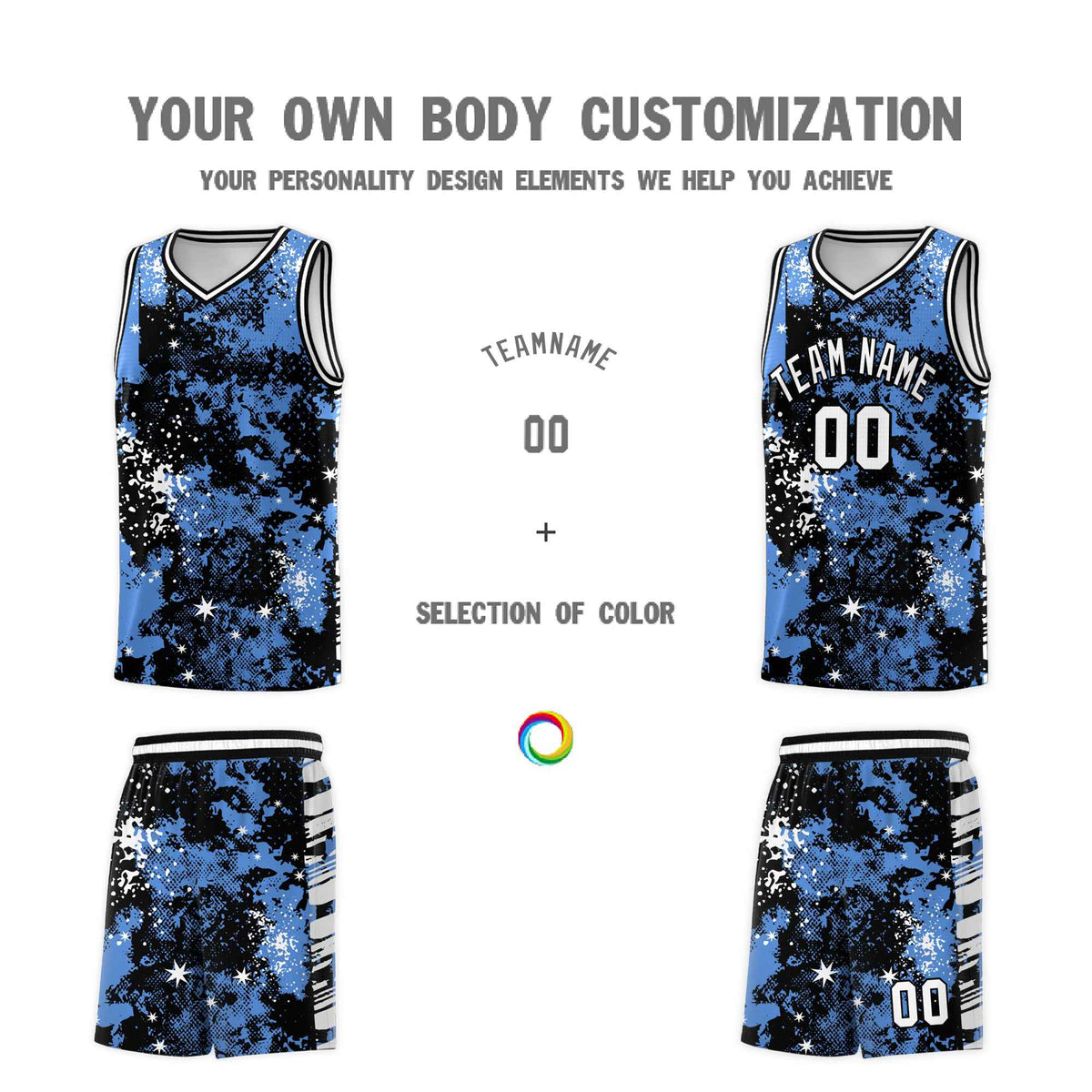 Custom Powder Blue Black Vice Burst Galactic Graffiti Lightweight Basketball Jersey