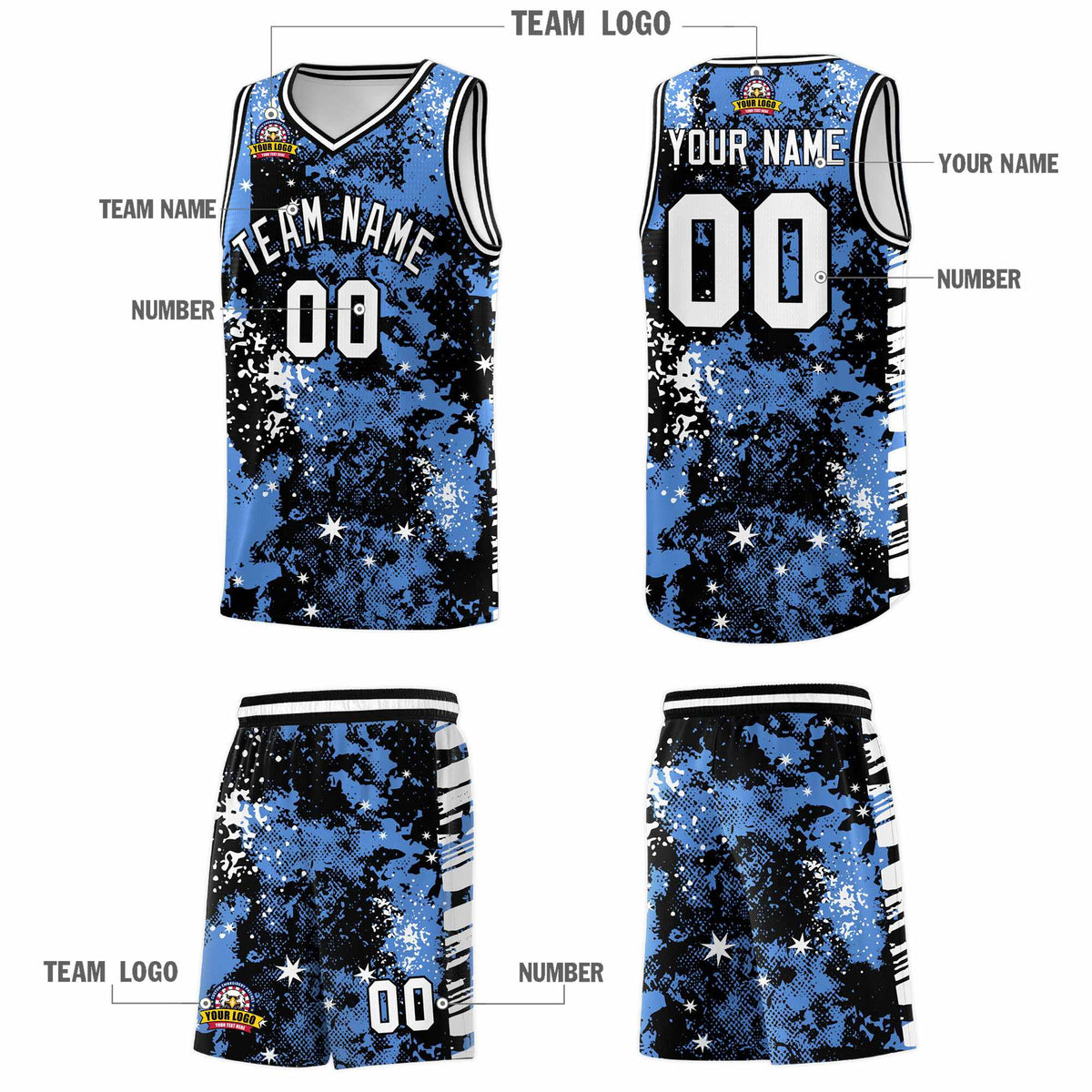 Custom Powder Blue Black Vice Burst Galactic Graffiti Lightweight Basketball Jersey