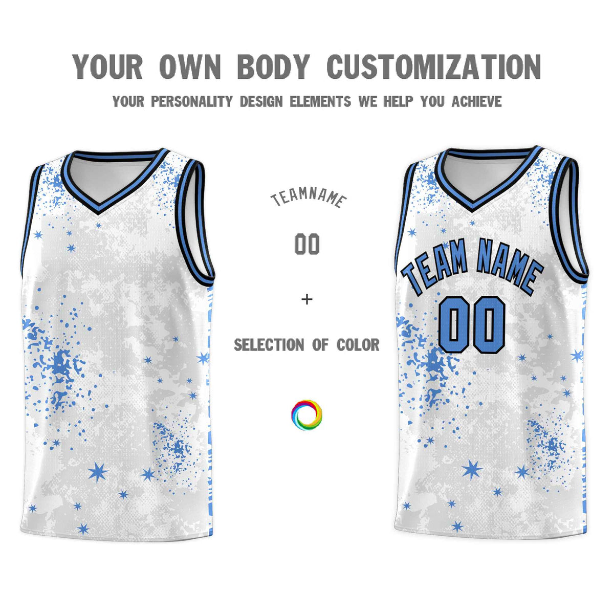 Custom White Powder Blue Vice Burst Galactic Graffiti Quick-Drying Basketball Jersey