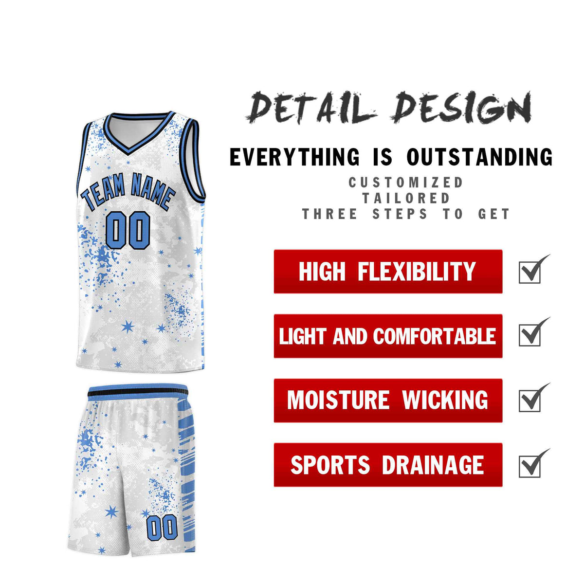 Custom White Powder Blue Vice Burst Galactic Graffiti Quick-Drying Basketball Jersey