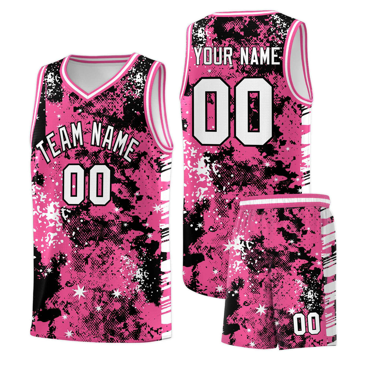 Custom Pink Black Vice Burst Galactic Graffiti Drapable Basketball Jersey