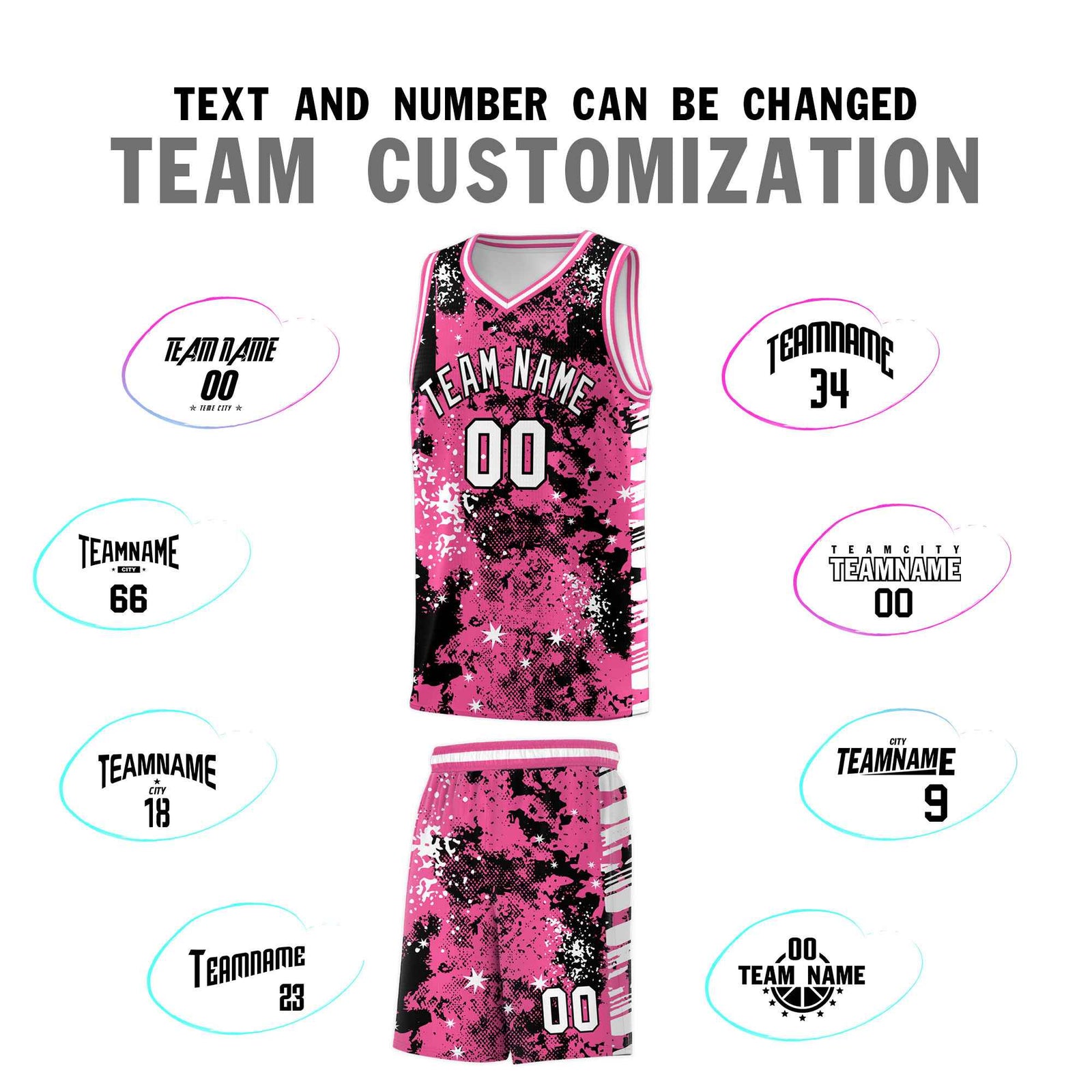 Custom Pink Black Vice Burst Galactic Graffiti Drapable Basketball Jersey