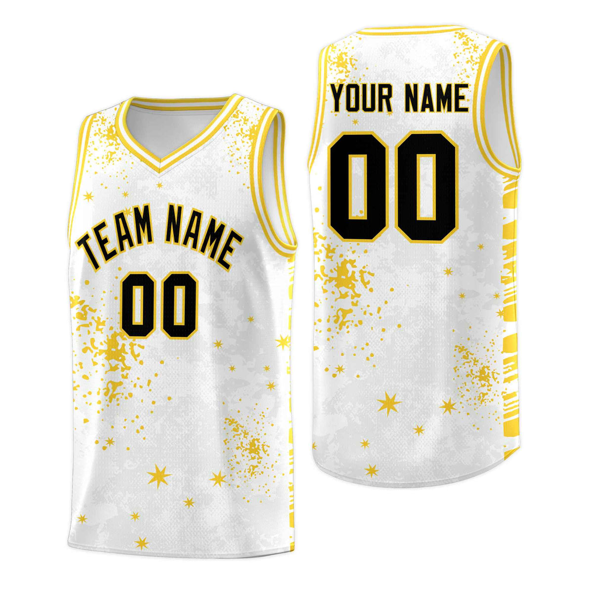 Custom White Gold Vice Burst Galactic Graffiti Moisture-Wicking Basketball Jersey
