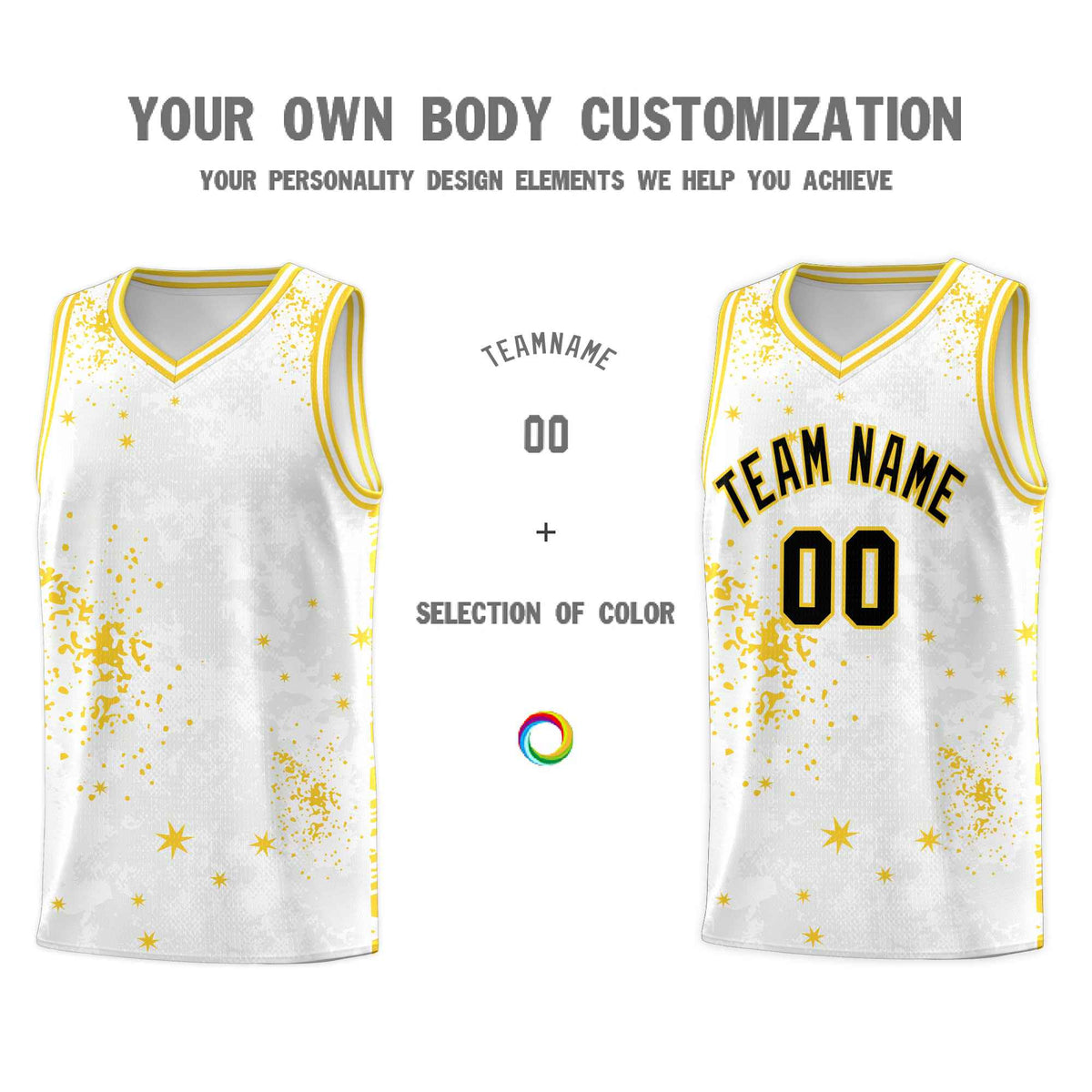 Custom White Gold Vice Burst Galactic Graffiti Moisture-Wicking Basketball Jersey