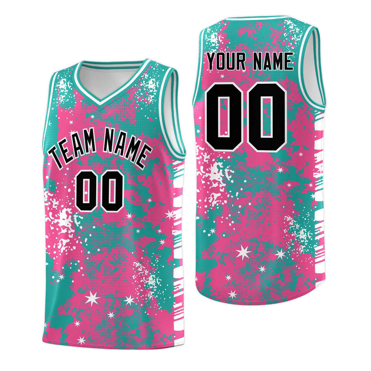 Custom Aqua Pink Vice Burst Galactic Graffiti Wrinkle-Resistant Basketball Jersey