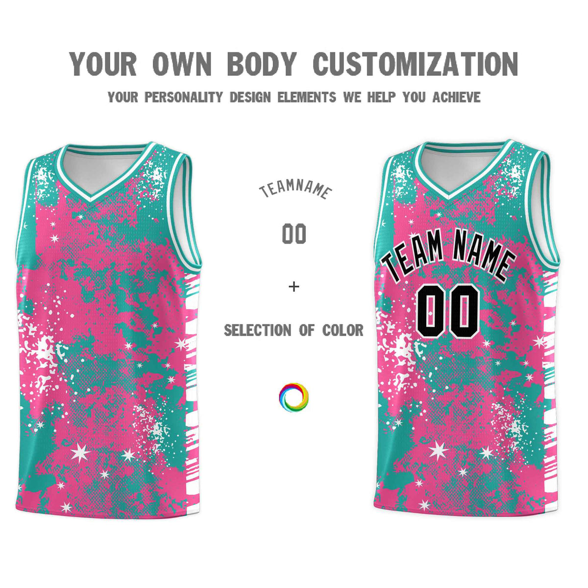 Custom Aqua Pink Vice Burst Galactic Graffiti Wrinkle-Resistant Basketball Jersey