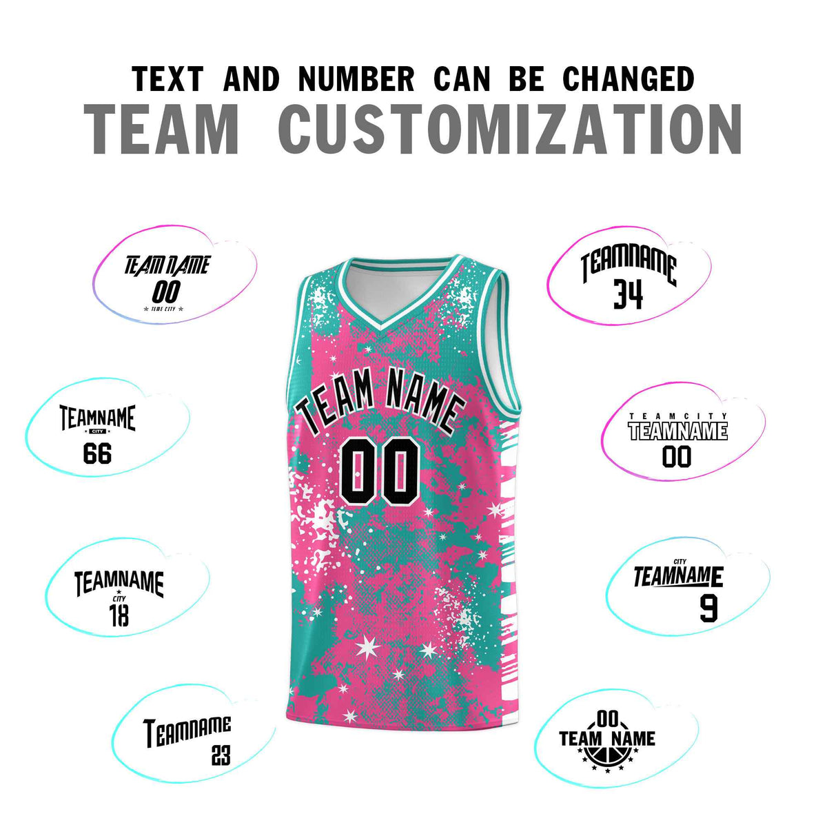 Custom Aqua Pink Vice Burst Galactic Graffiti Wrinkle-Resistant Basketball Jersey