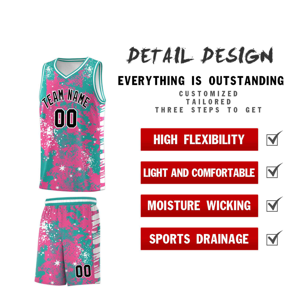 Custom Aqua Pink Vice Burst Galactic Graffiti Wrinkle-Resistant Basketball Jersey