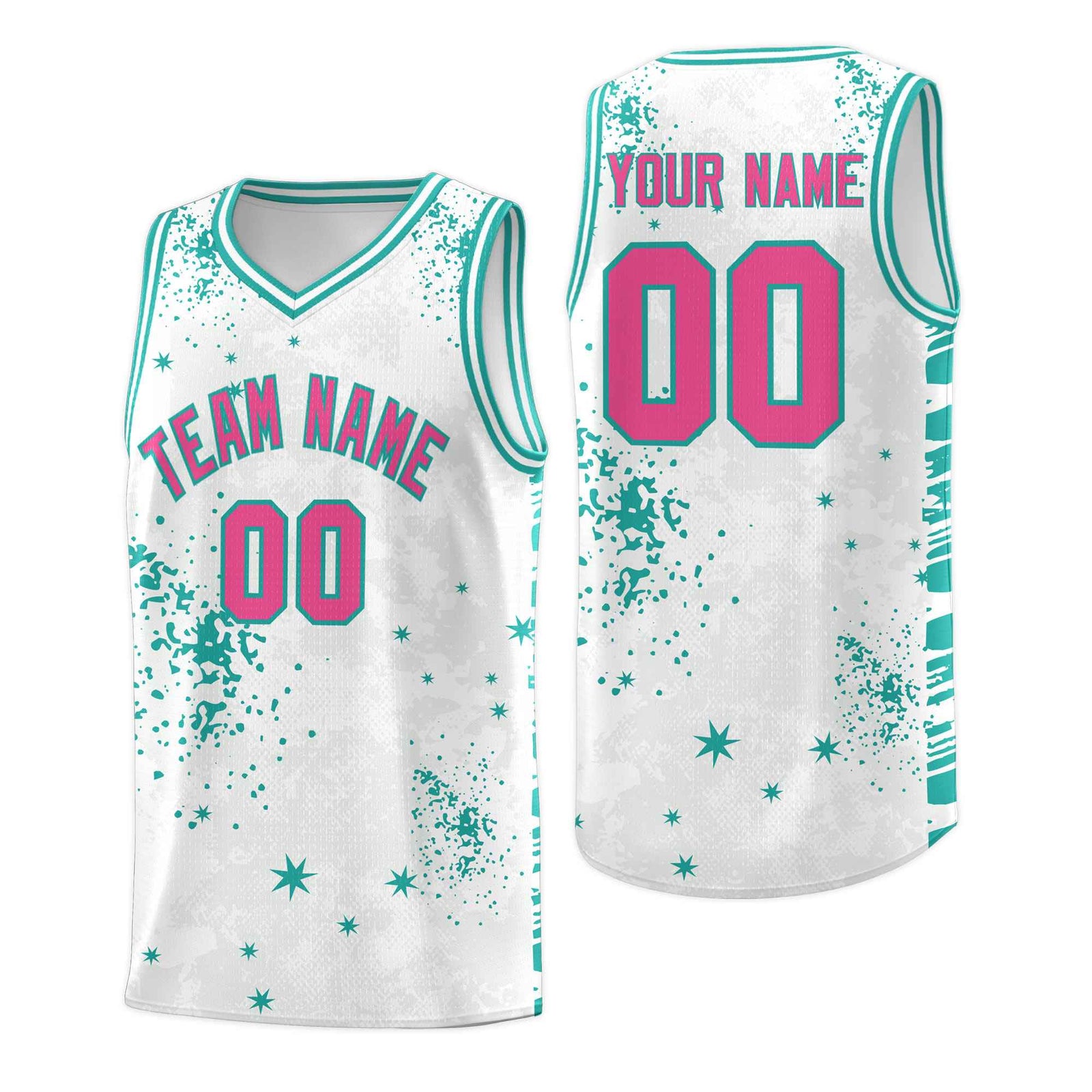 Custom White Aqua Vice Burst Galactic Graffiti Breathable Basketball Jersey