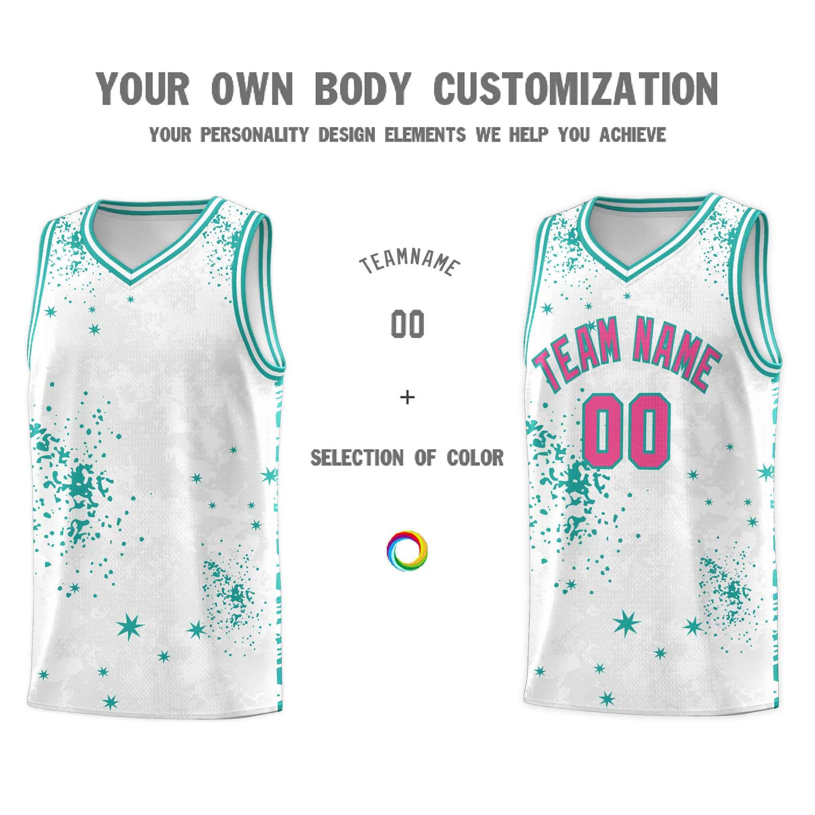 Custom White Aqua Vice Burst Galactic Graffiti Breathable Basketball Jersey