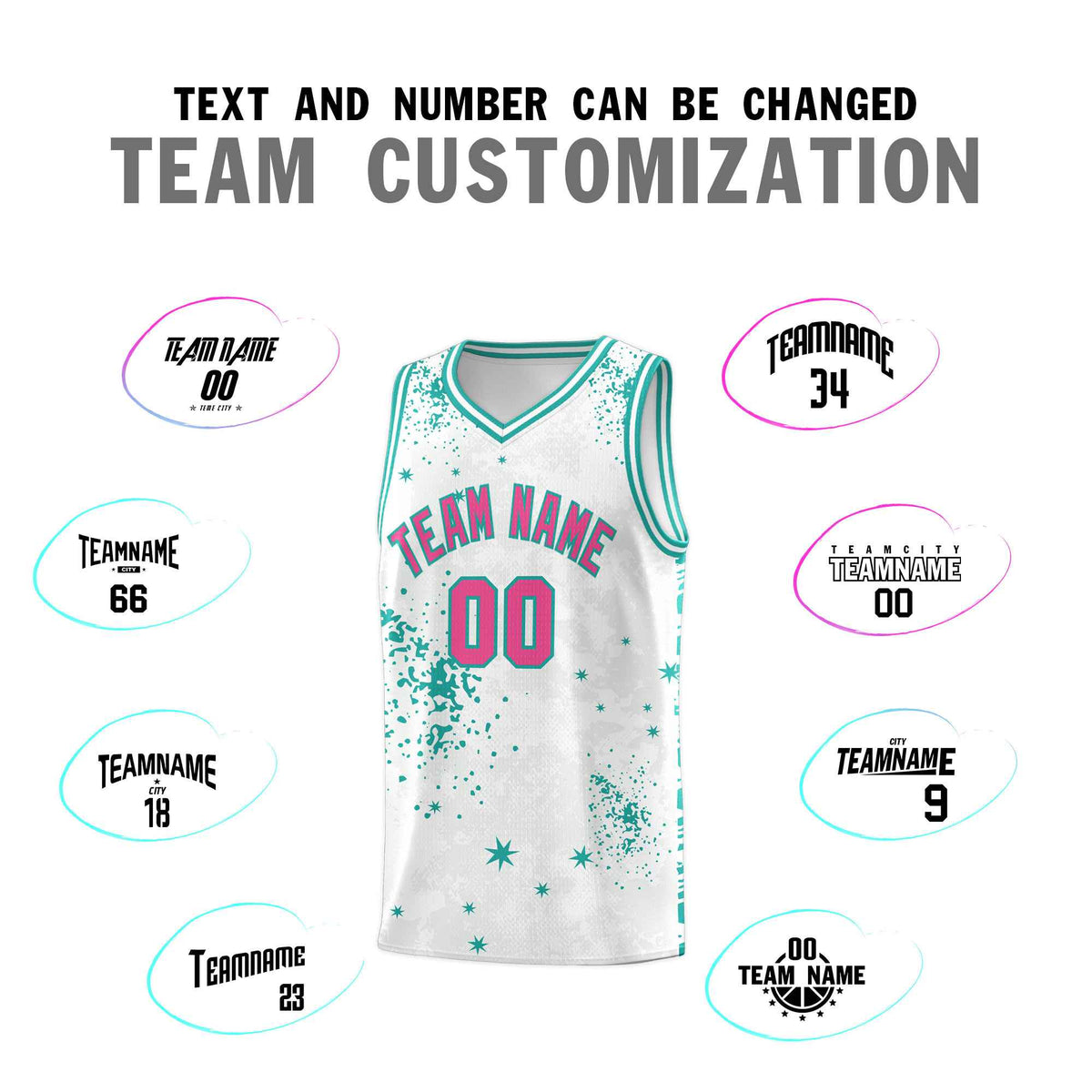 Custom White Aqua Vice Burst Galactic Graffiti Breathable Basketball Jersey