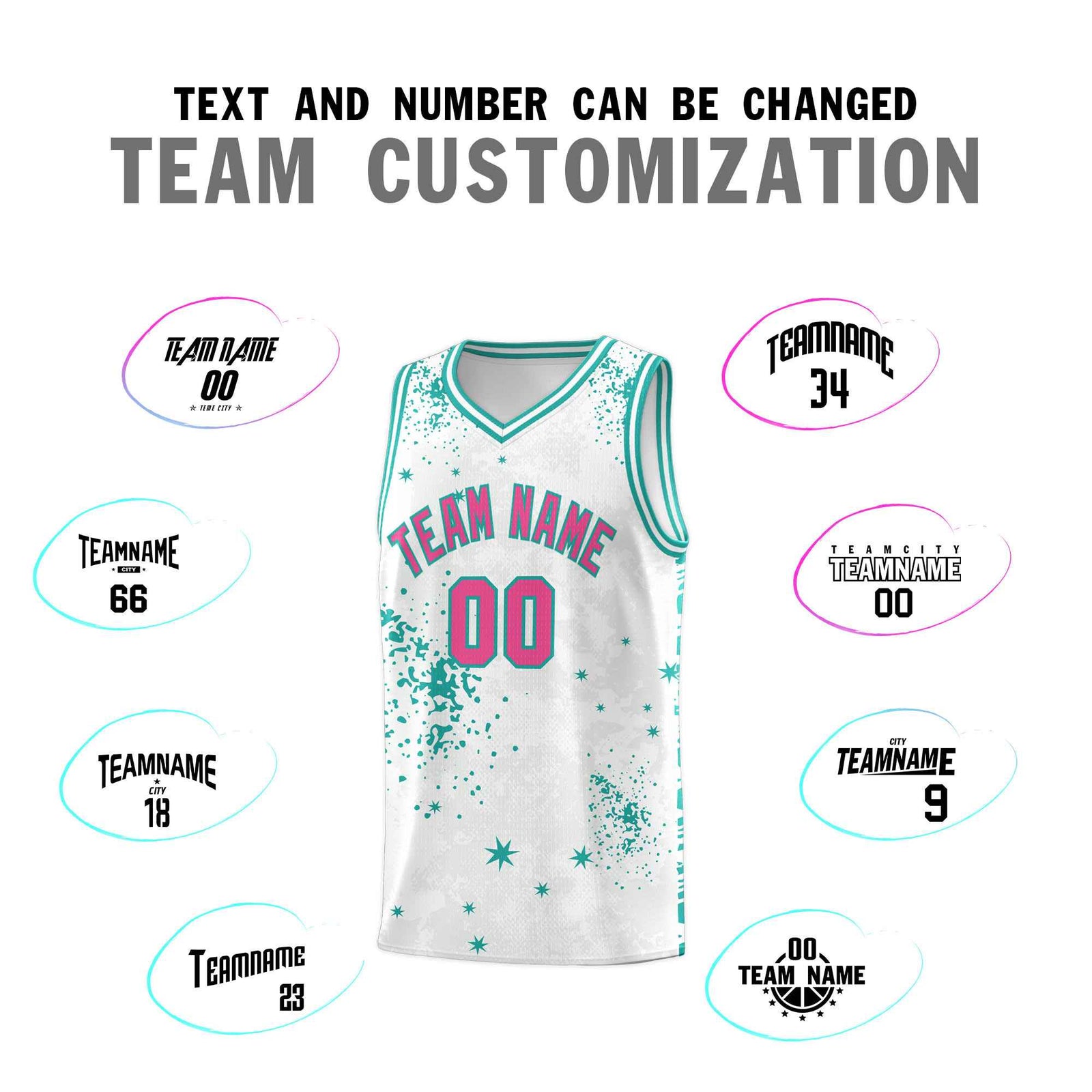 Custom White Aqua Vice Burst Galactic Graffiti Breathable Basketball Jersey