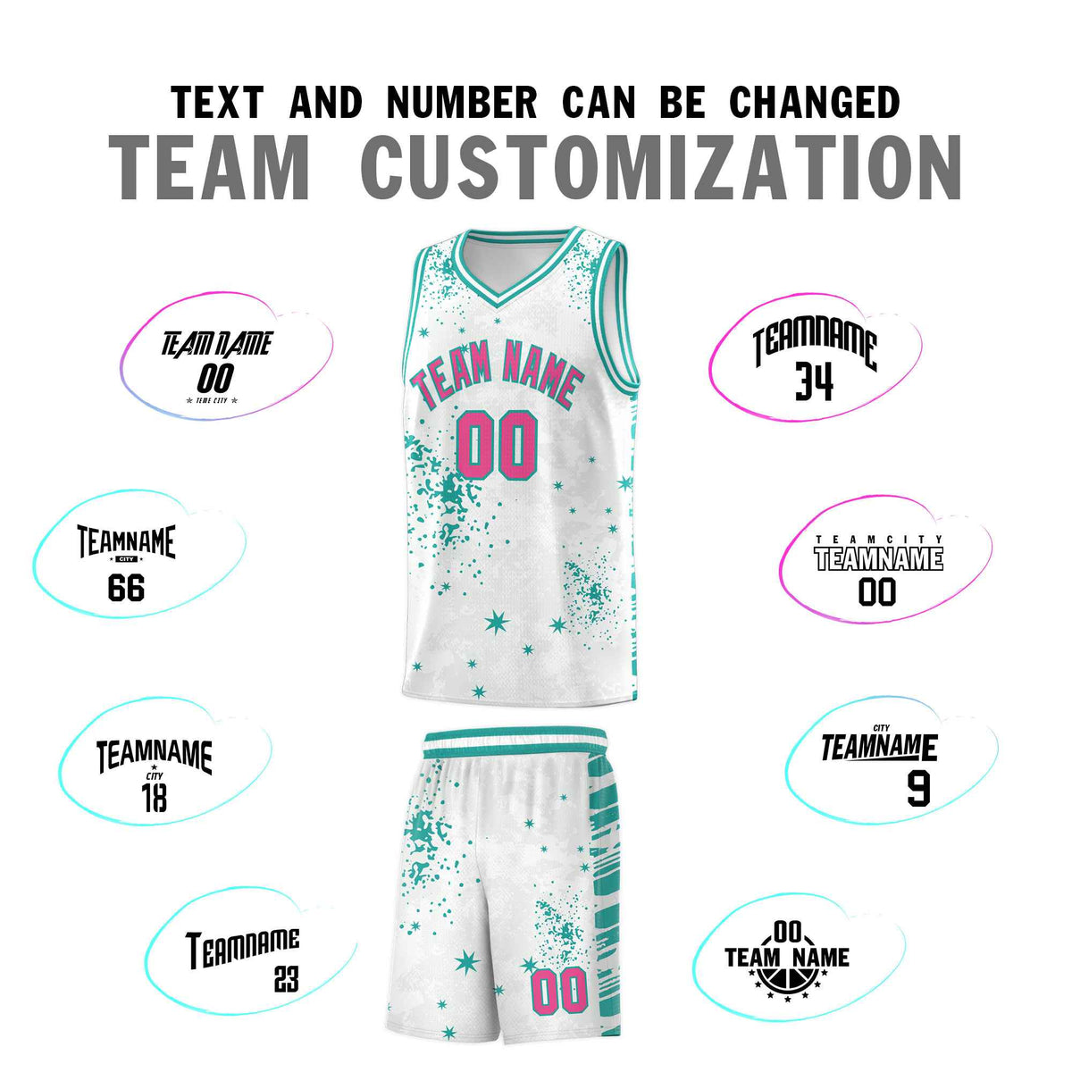 Custom White Aqua Vice Burst Galactic Graffiti Breathable Basketball Jersey