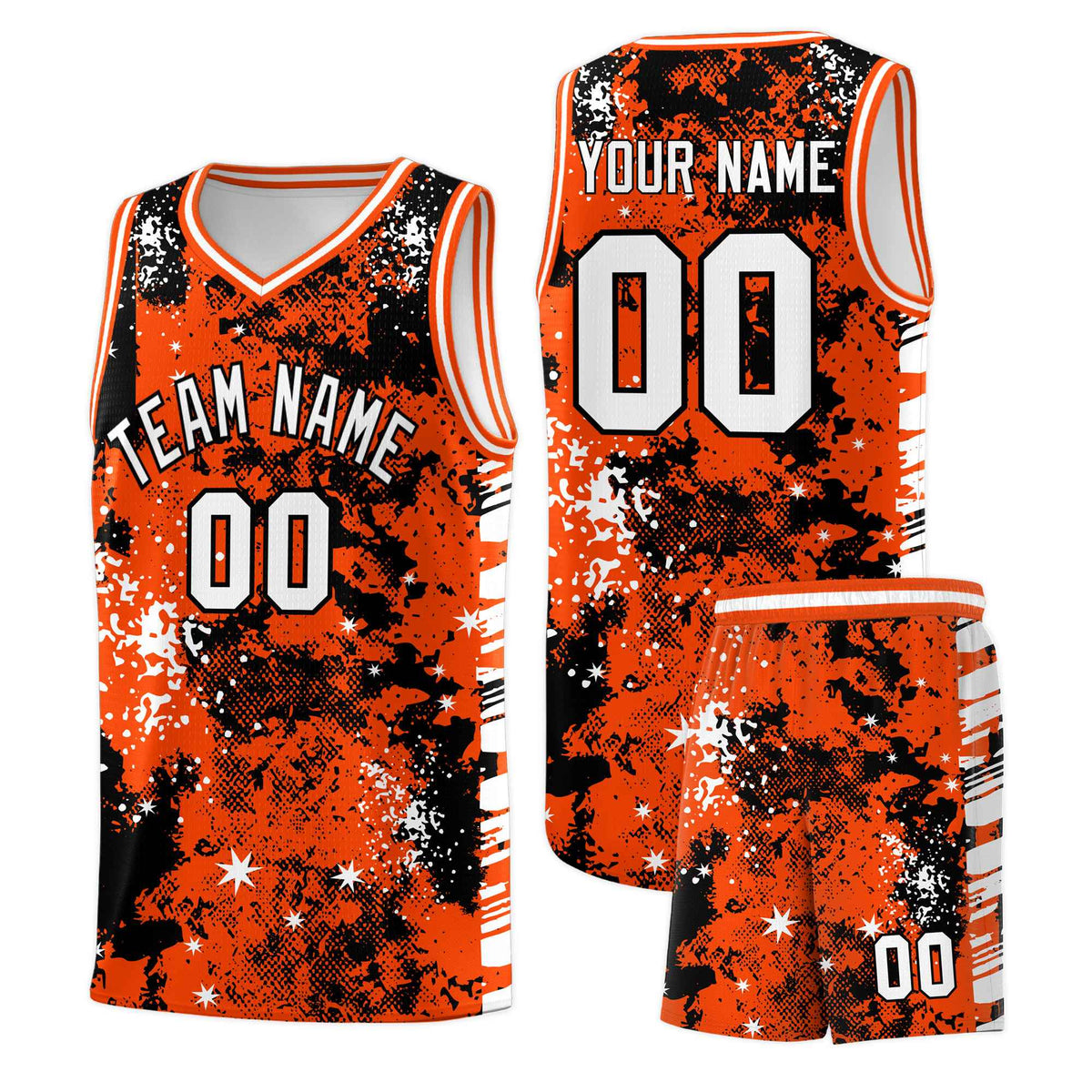 Custom Orange Black Vice Burst Galactic Graffiti Lightweight Basketball Jersey