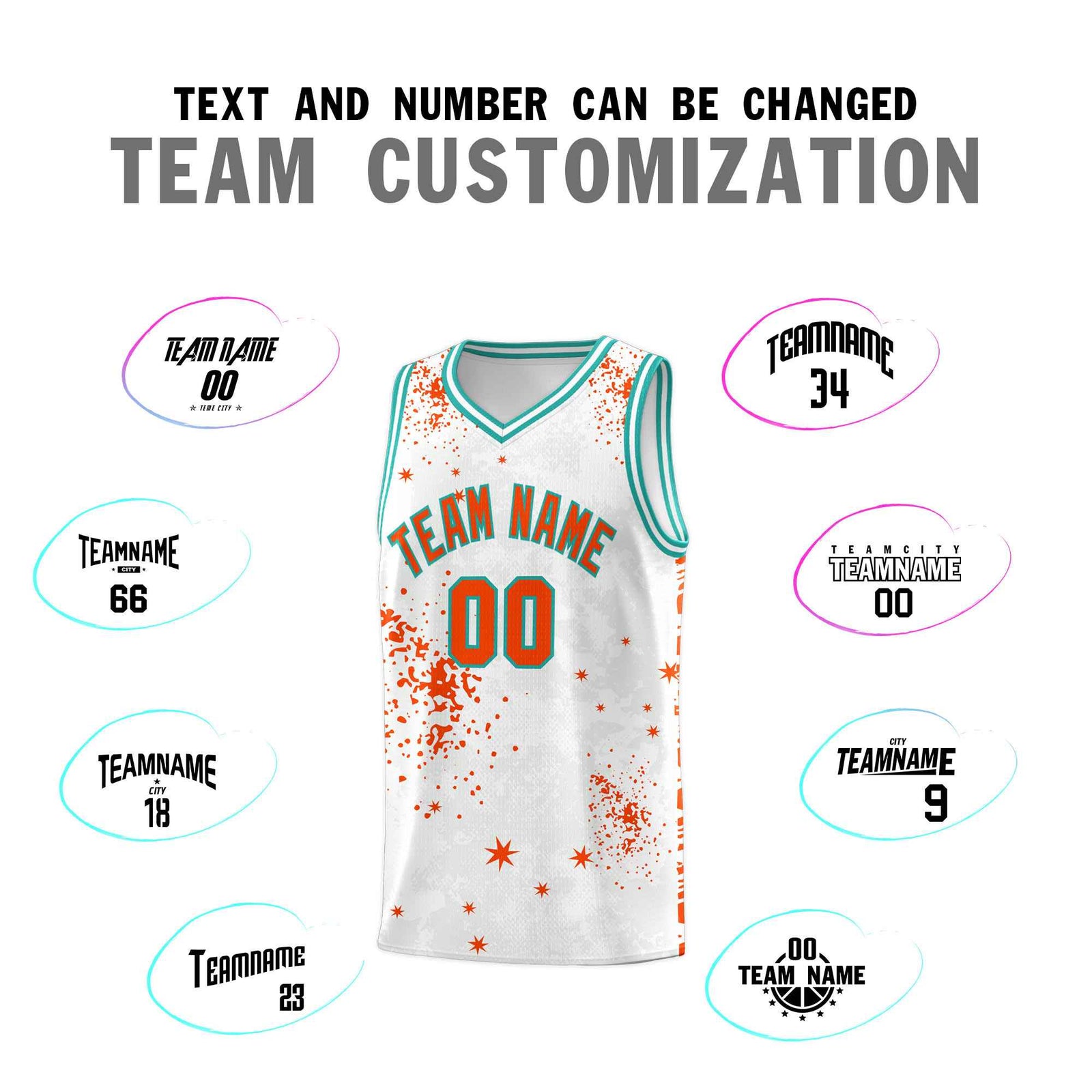 Custom Orange Aqua Vice Burst Galactic Graffiti Quick-Drying Basketball Jersey