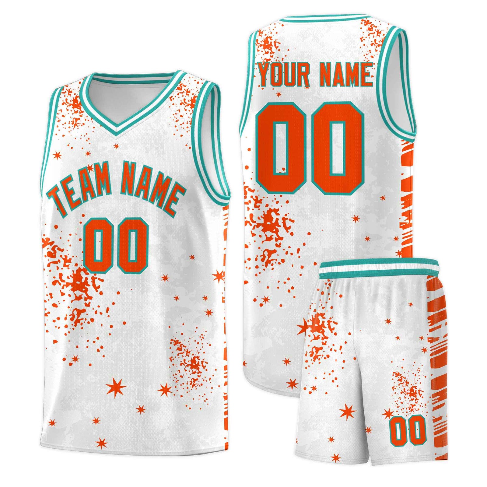 Custom Orange Aqua Vice Burst Galactic Graffiti Quick-Drying Basketball Jersey