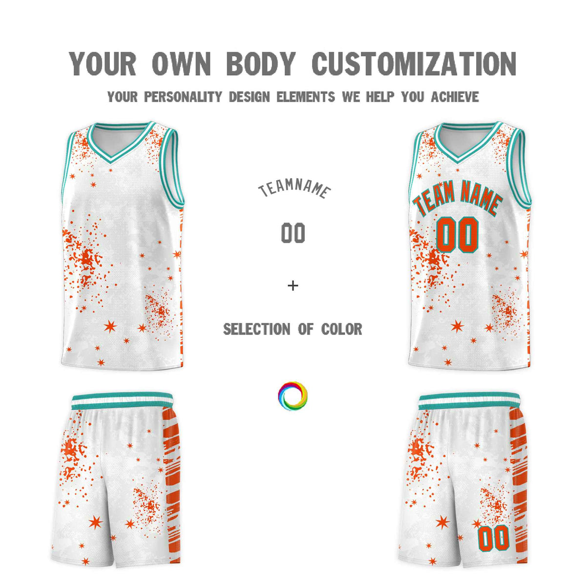 Custom Orange Aqua Vice Burst Galactic Graffiti Quick-Drying Basketball Jersey
