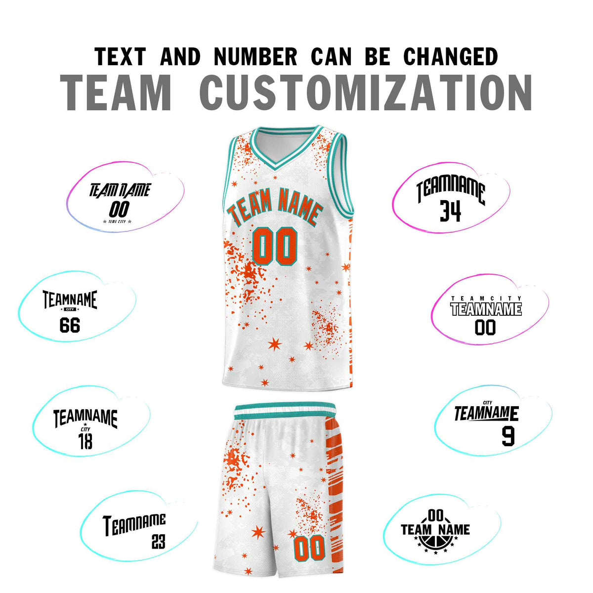 Custom Orange Aqua Vice Burst Galactic Graffiti Quick-Drying Basketball Jersey