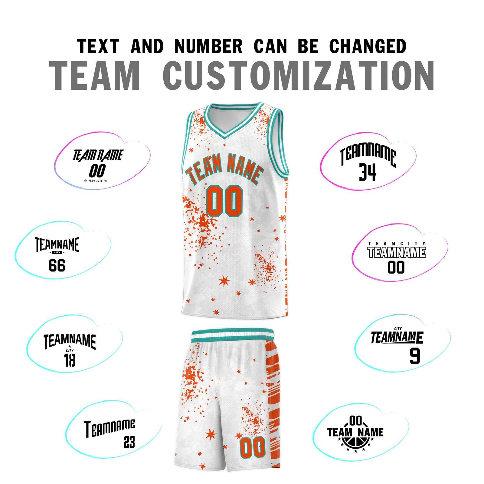 Custom Orange Aqua Vice Burst Galactic Graffiti Quick-Drying Basketball Jersey