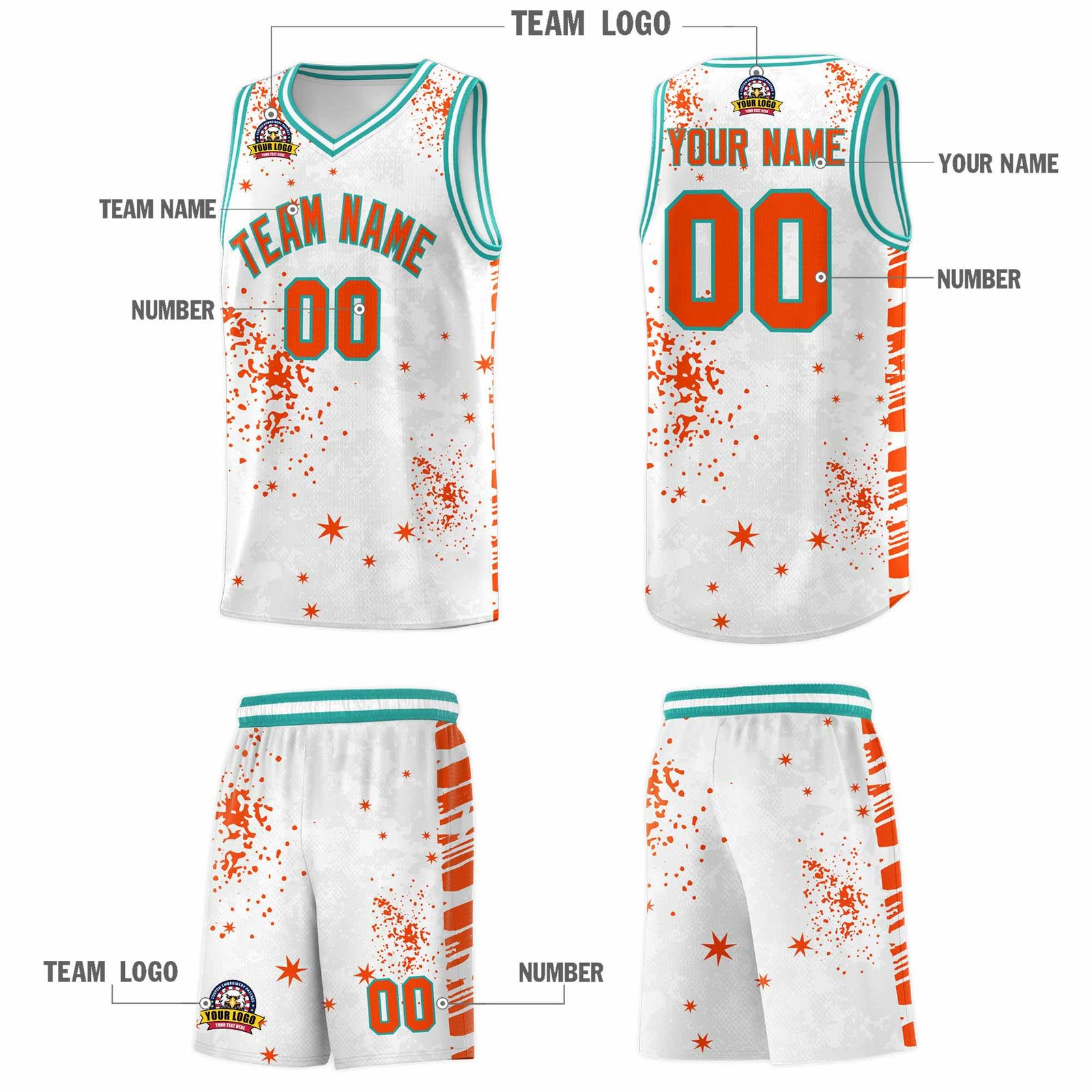 Custom Orange Aqua Vice Burst Galactic Graffiti Quick-Drying Basketball Jersey