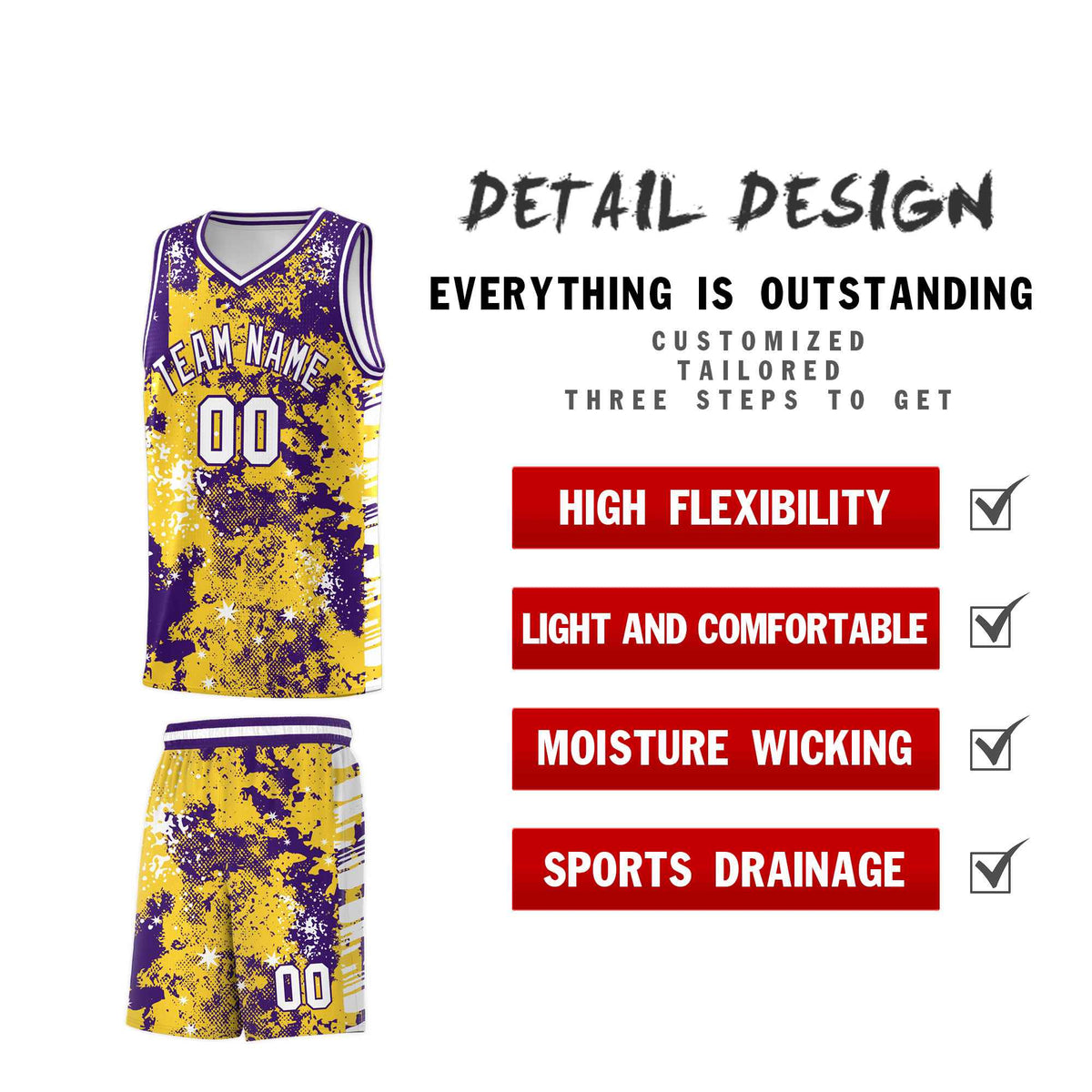 Custom Gold Purple Vice Burst Galactic Graffiti Drapable Basketball Jersey