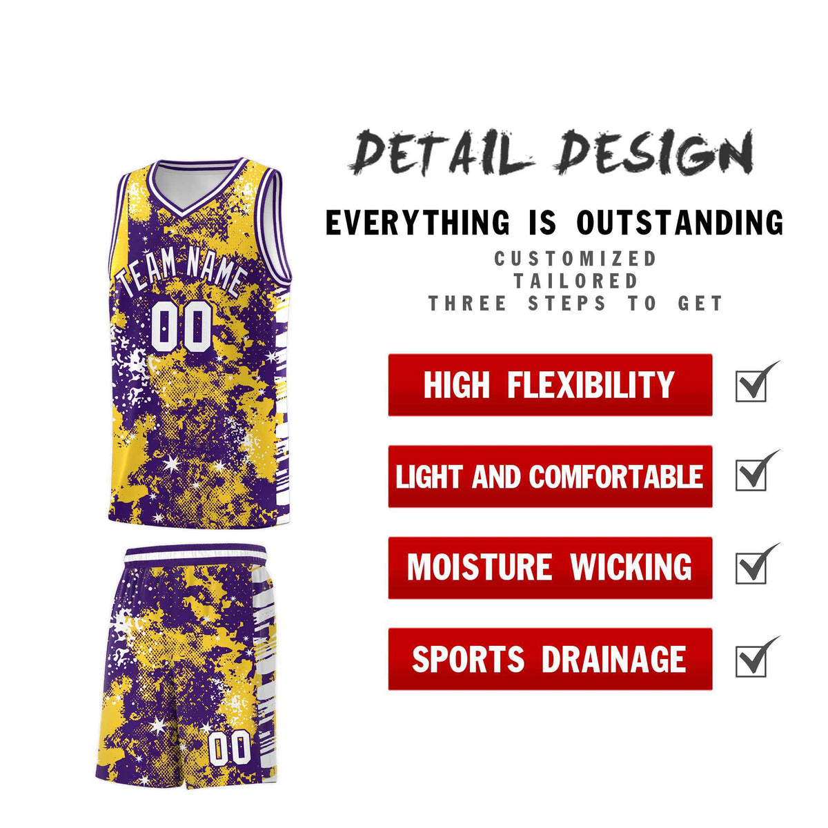 Custom Gold Purple Vice Burst Galactic Graffiti Sublimation Printing Basketball Jersey