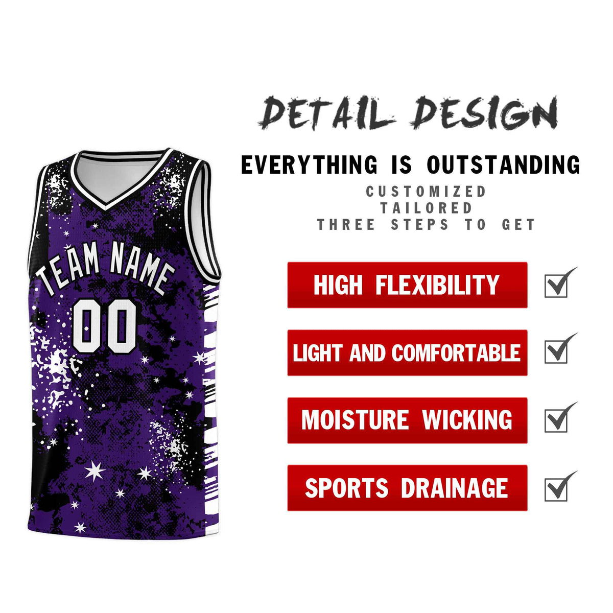 Custom Purple Black Vice Burst Galactic Graffiti Stretch Fabric Basketball Jersey