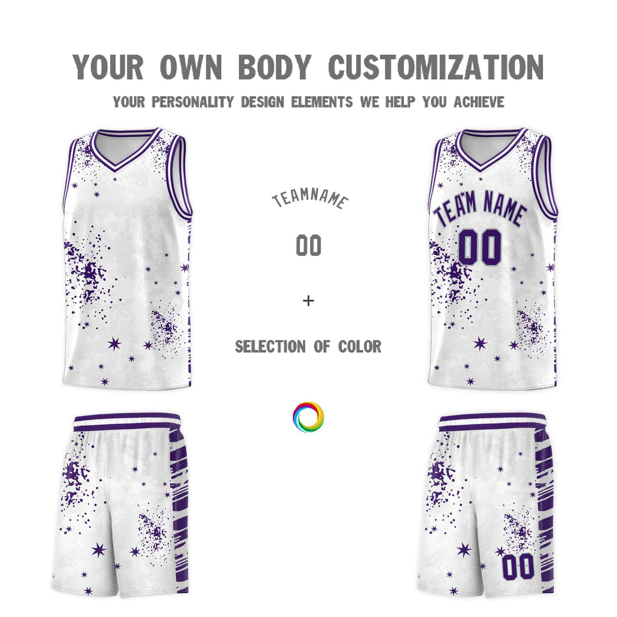 Custom White Purple Vice Burst Galactic Graffiti Moisture-Wicking Basketball Jersey