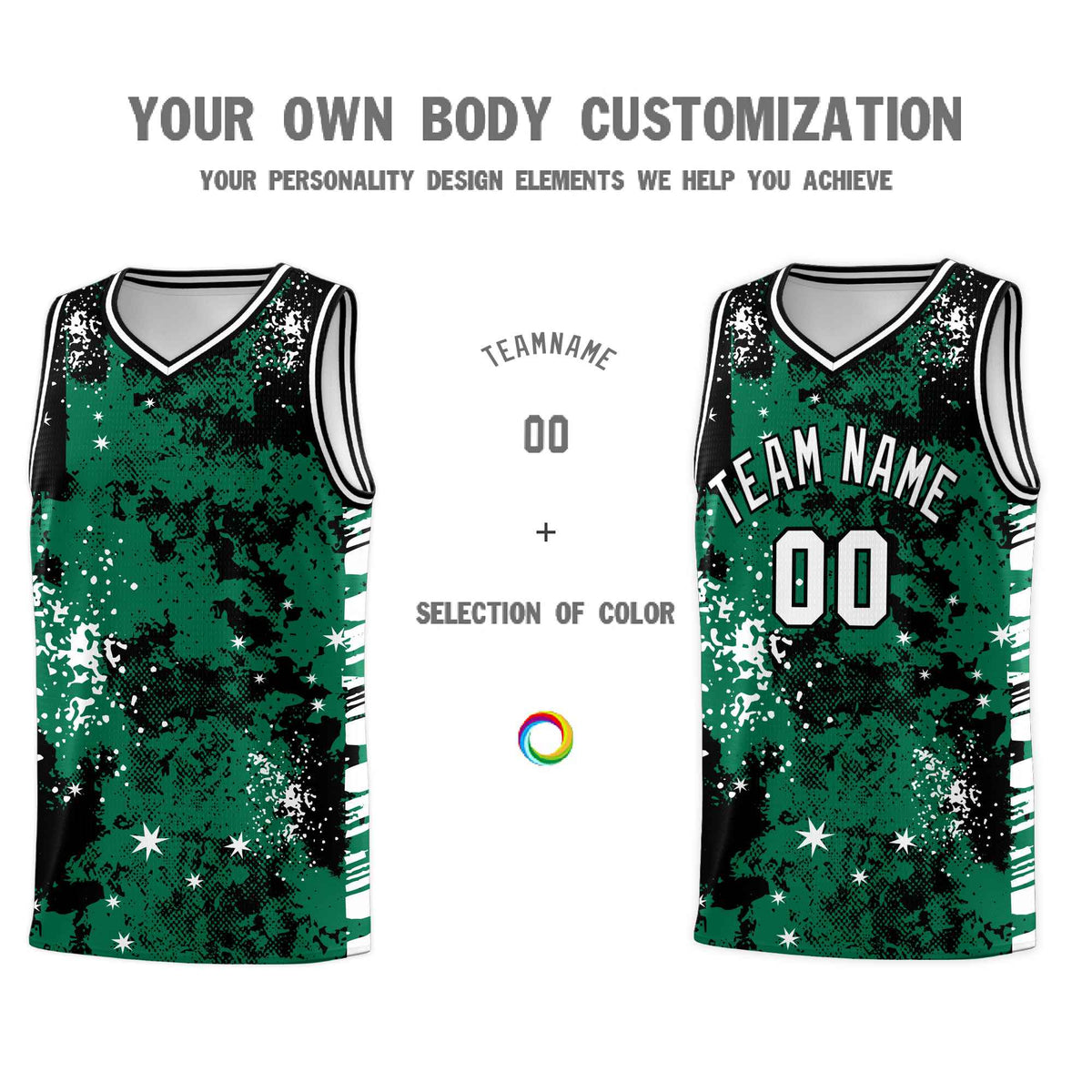 Custom Kelly Green Black Vice Burst Galactic Graffiti Wrinkle-Resistant Basketball Jersey