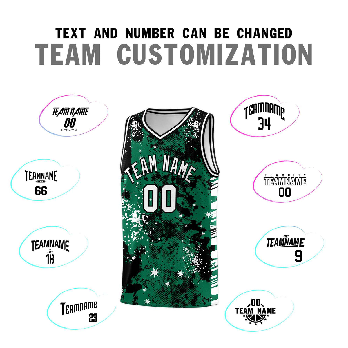 Custom Kelly Green Black Vice Burst Galactic Graffiti Wrinkle-Resistant Basketball Jersey