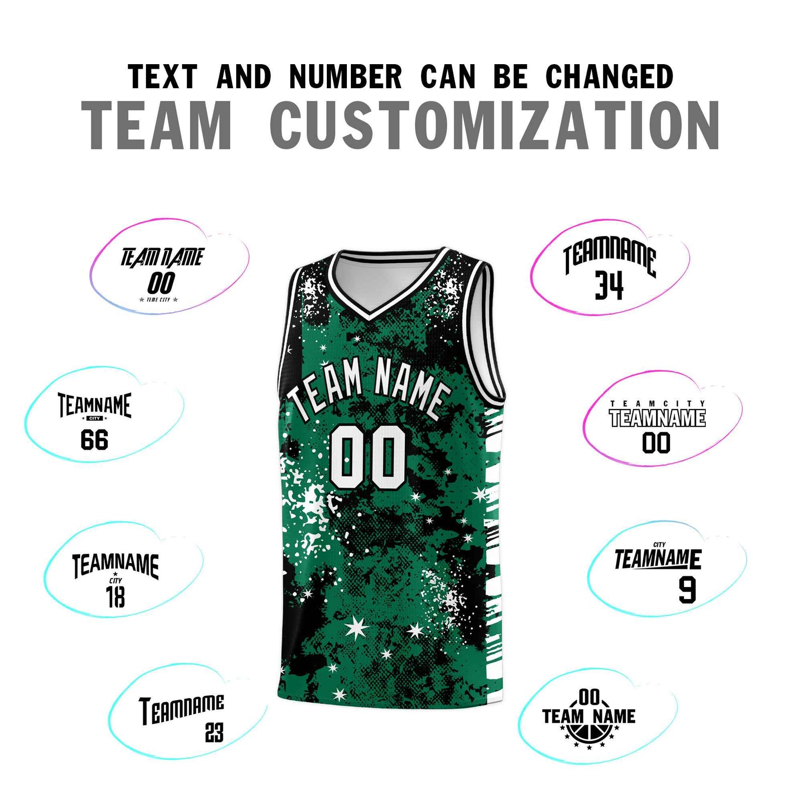 Custom Kelly Green Black Vice Burst Galactic Graffiti Wrinkle-Resistant Basketball Jersey