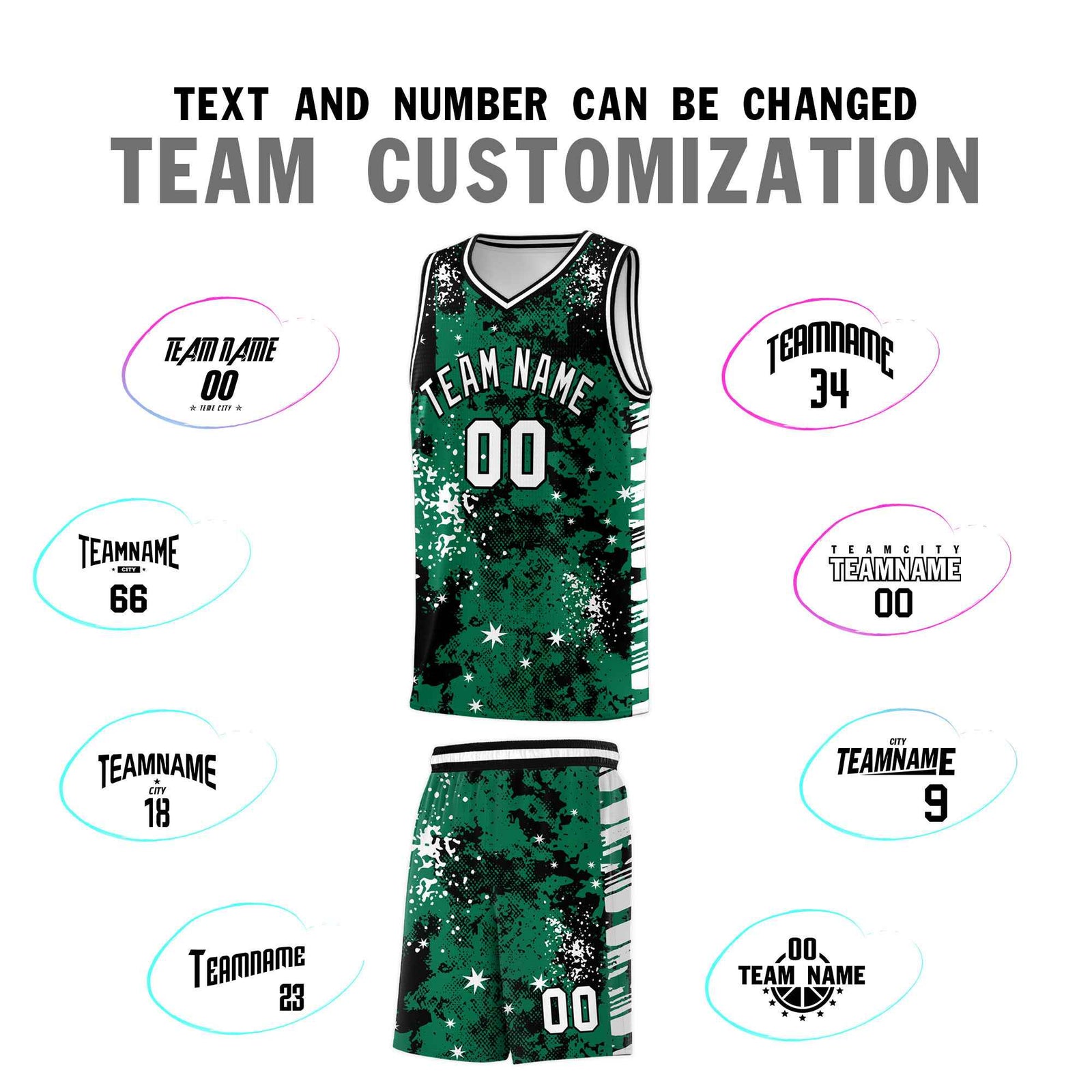 Custom Kelly Green Black Vice Burst Galactic Graffiti Wrinkle-Resistant Basketball Jersey