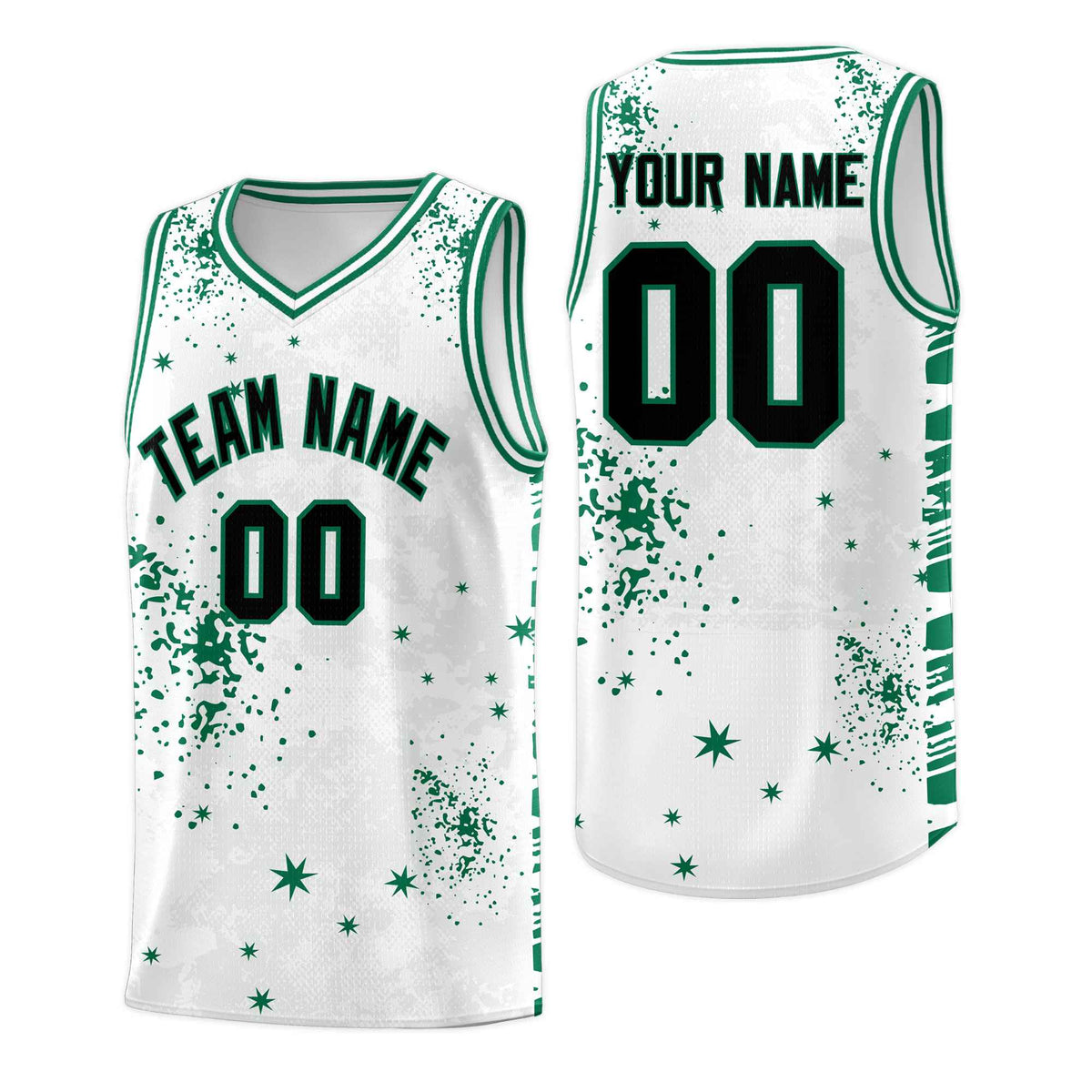 Custom White Kelly Green Vice Burst Galactic Graffiti Breathable Basketball Jersey