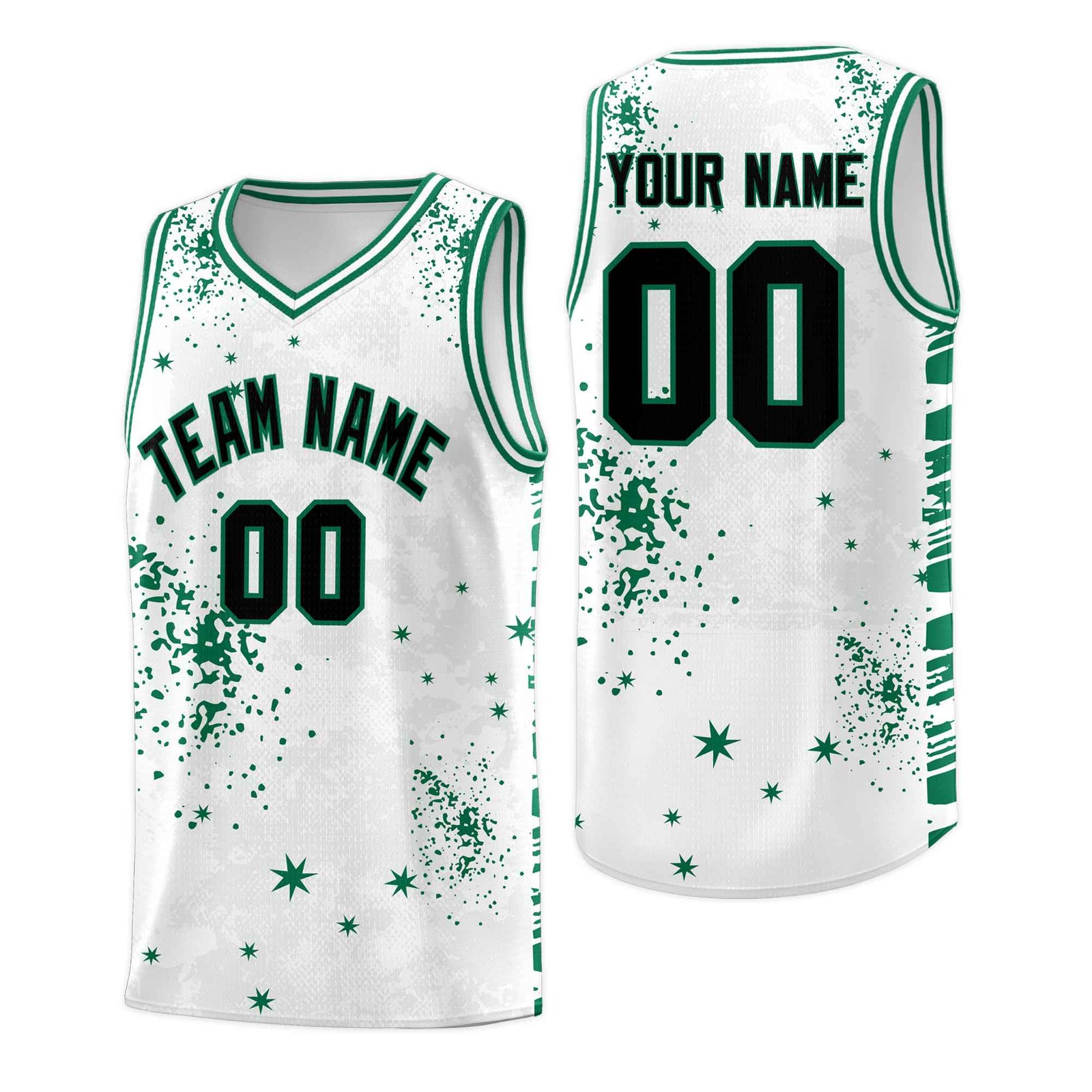 Custom White Kelly Green Vice Burst Galactic Graffiti Breathable Basketball Jersey