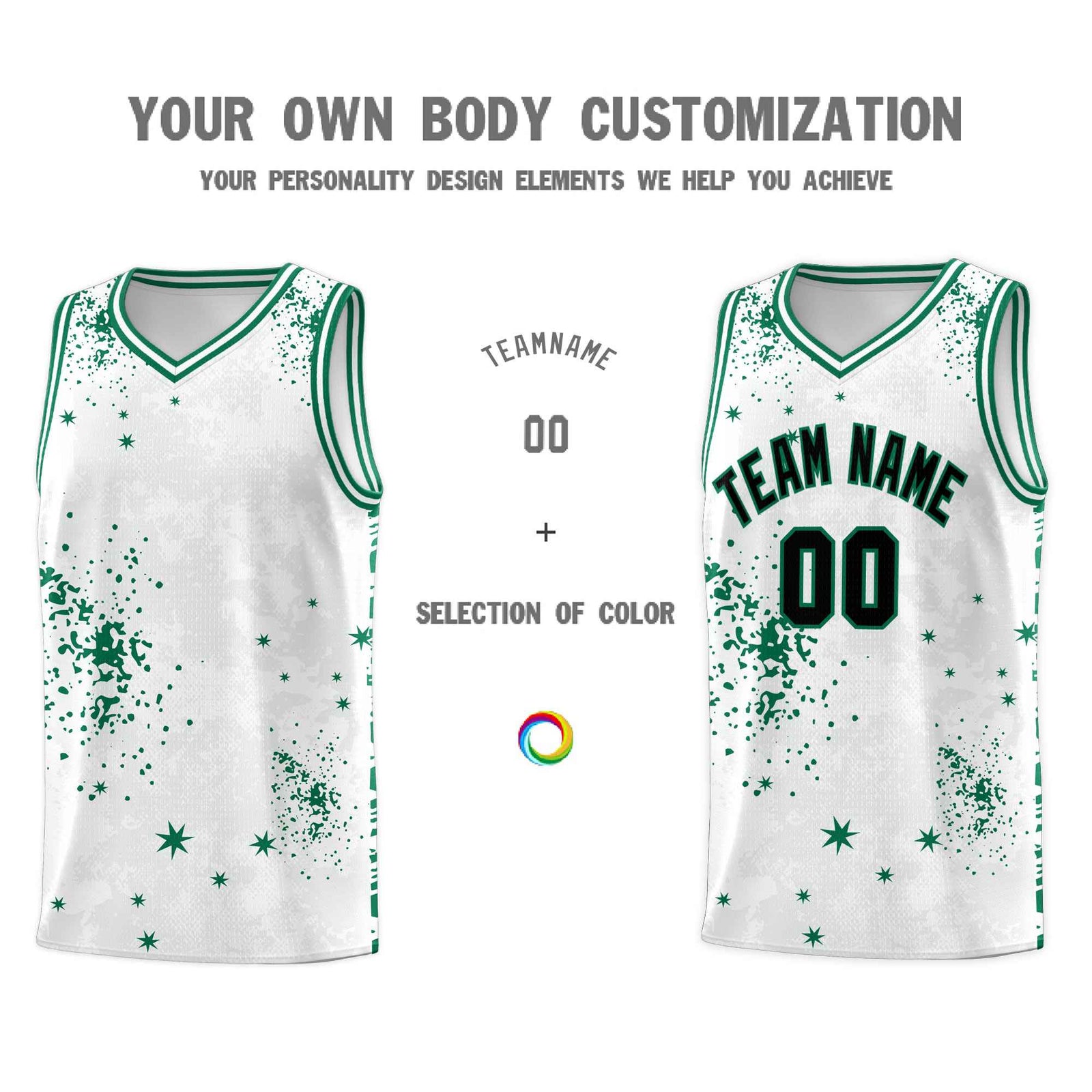 Custom White Kelly Green Vice Burst Galactic Graffiti Breathable Basketball Jersey