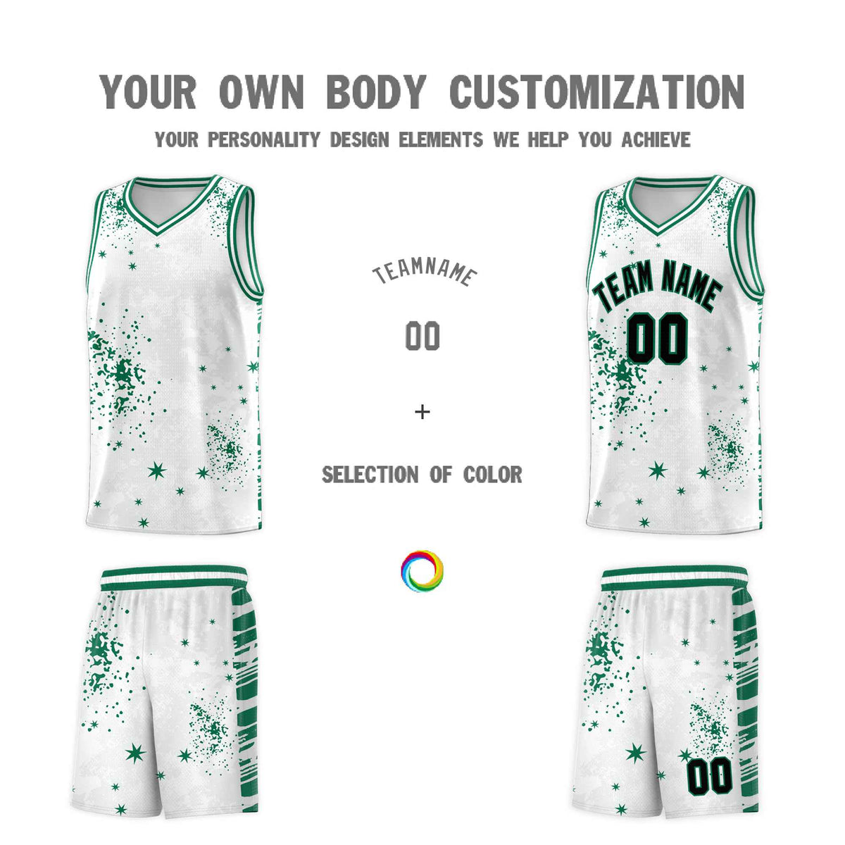 Custom White Kelly Green Vice Burst Galactic Graffiti Breathable Basketball Jersey